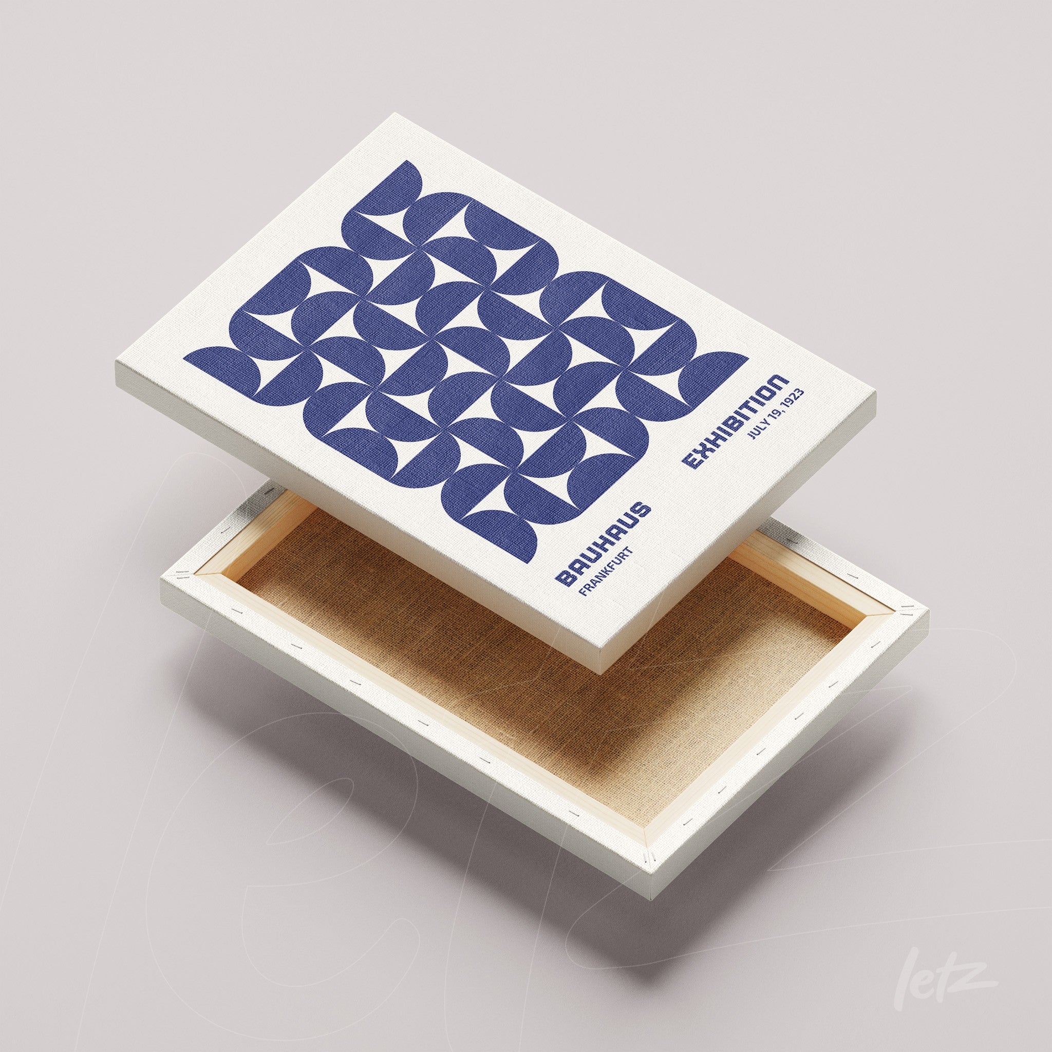 canvas print featuring blue geometric design in Bauhaus style against a light background