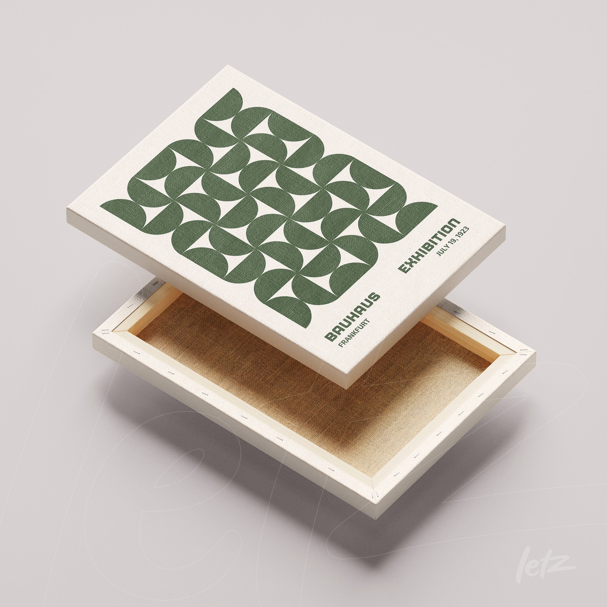 canvas print with green geometric art and inscriptions about Bauhaus exhibition