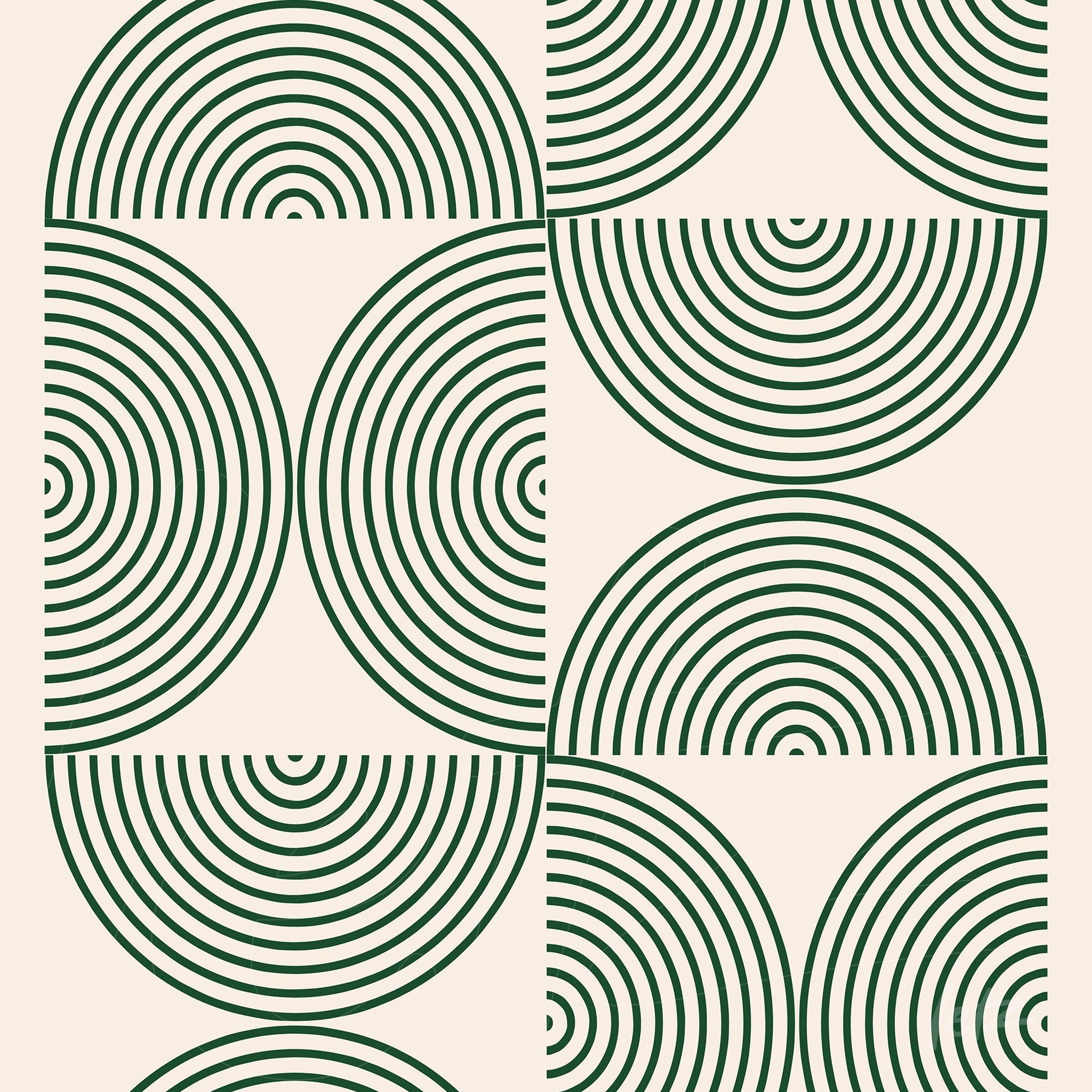 poster featuring geometric pattern of green concentric circles on beige background
