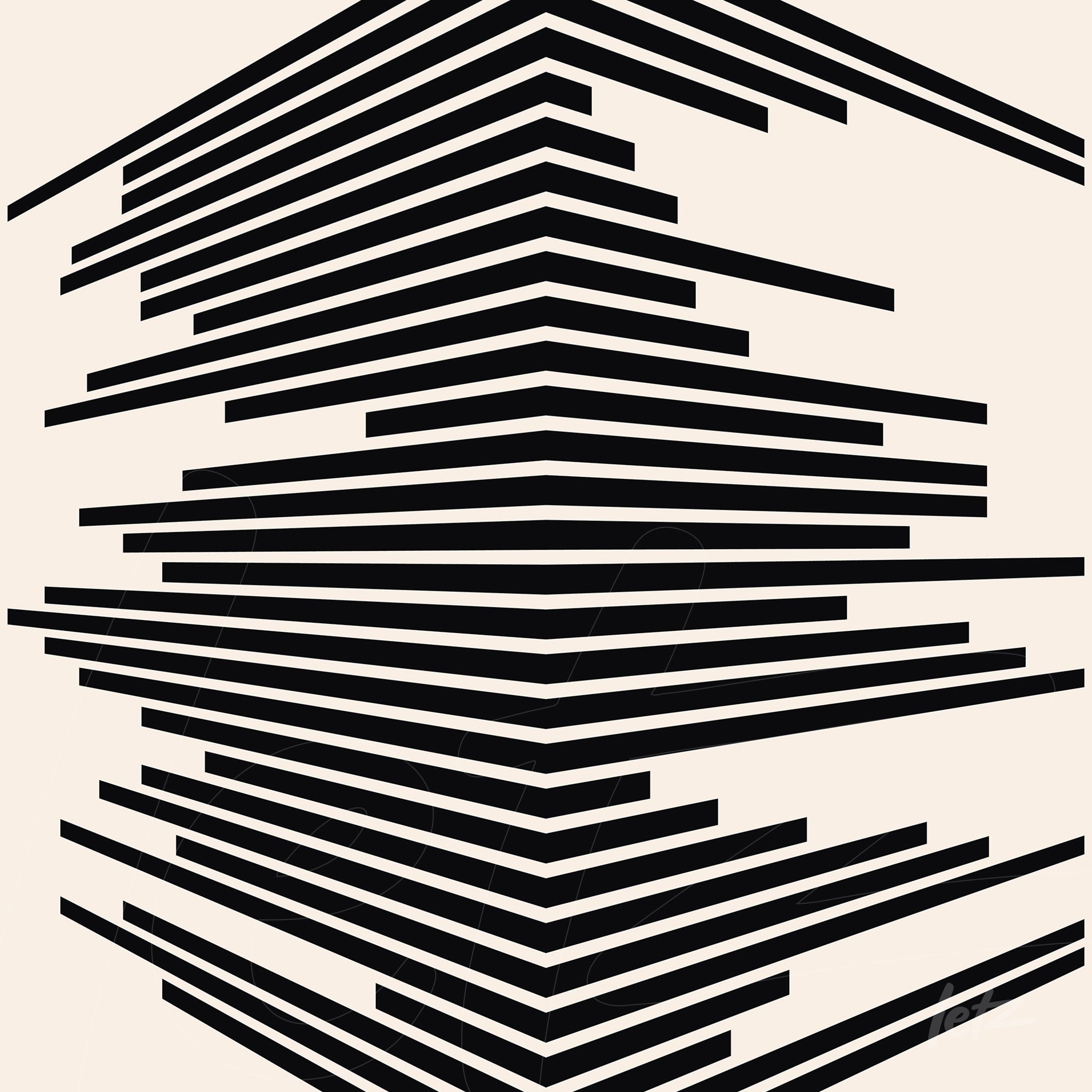 geometric art in black on a light background with angled lines creating symmetrical patterns