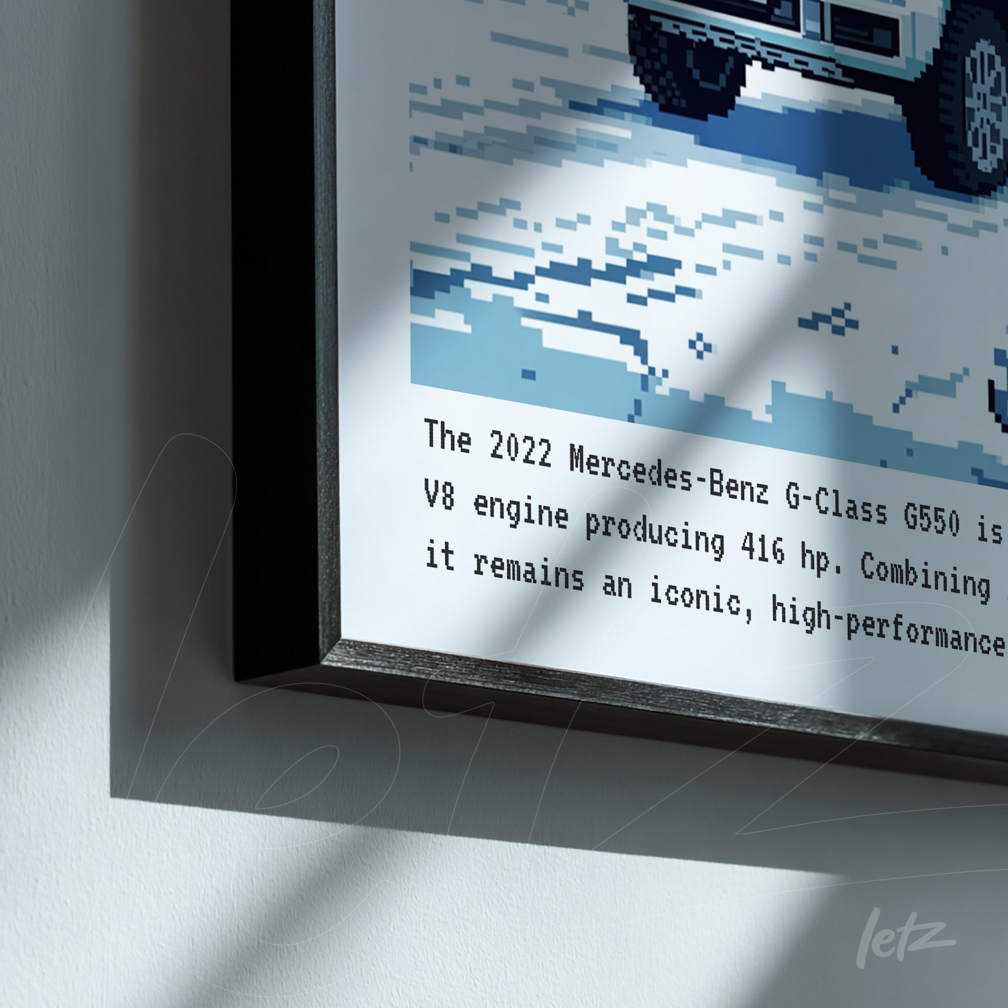 framed digital artwork of the 2022 Mercedes-Benz G-Class car with black frame