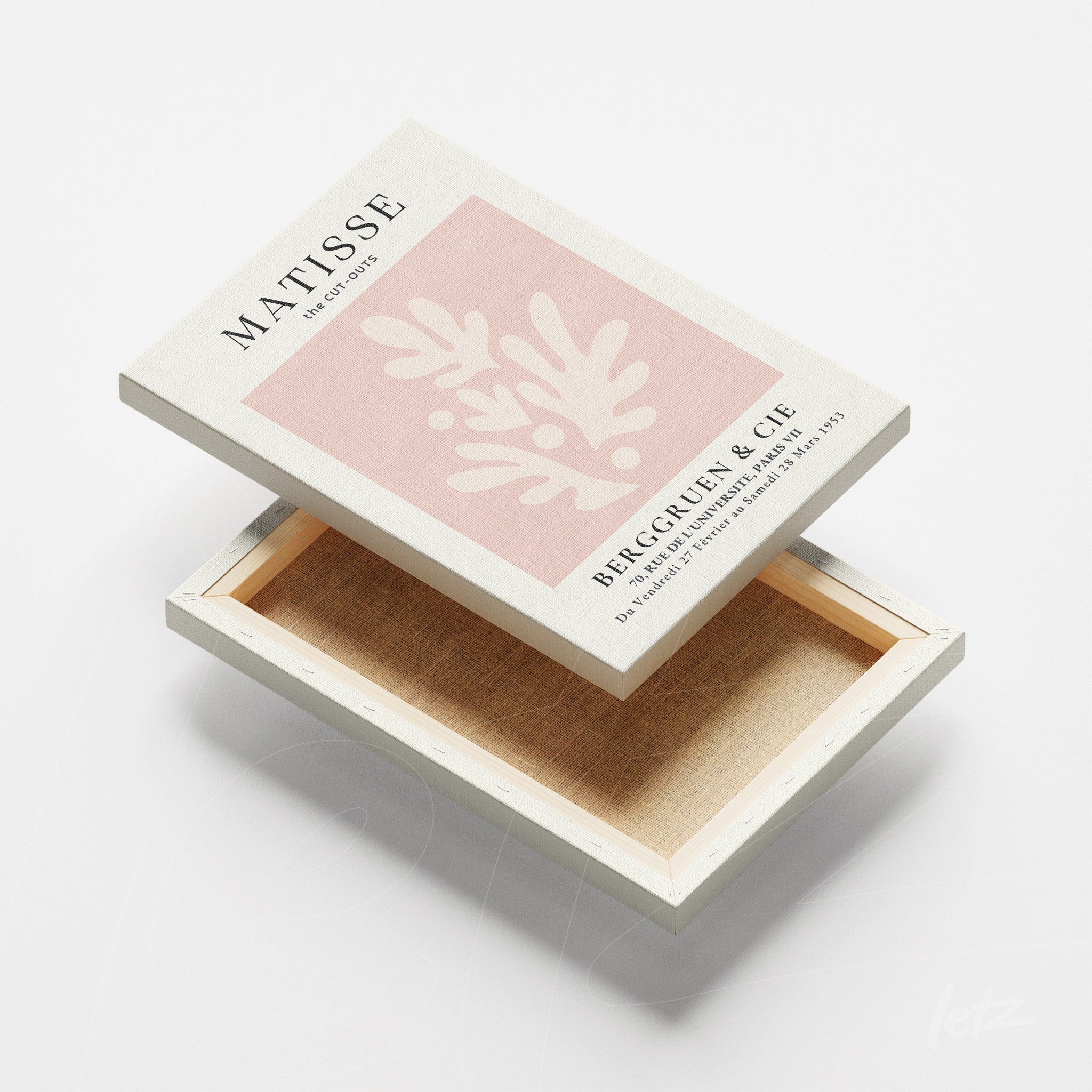 canvas art featuring modern design on light pink background with white frame and smooth texture