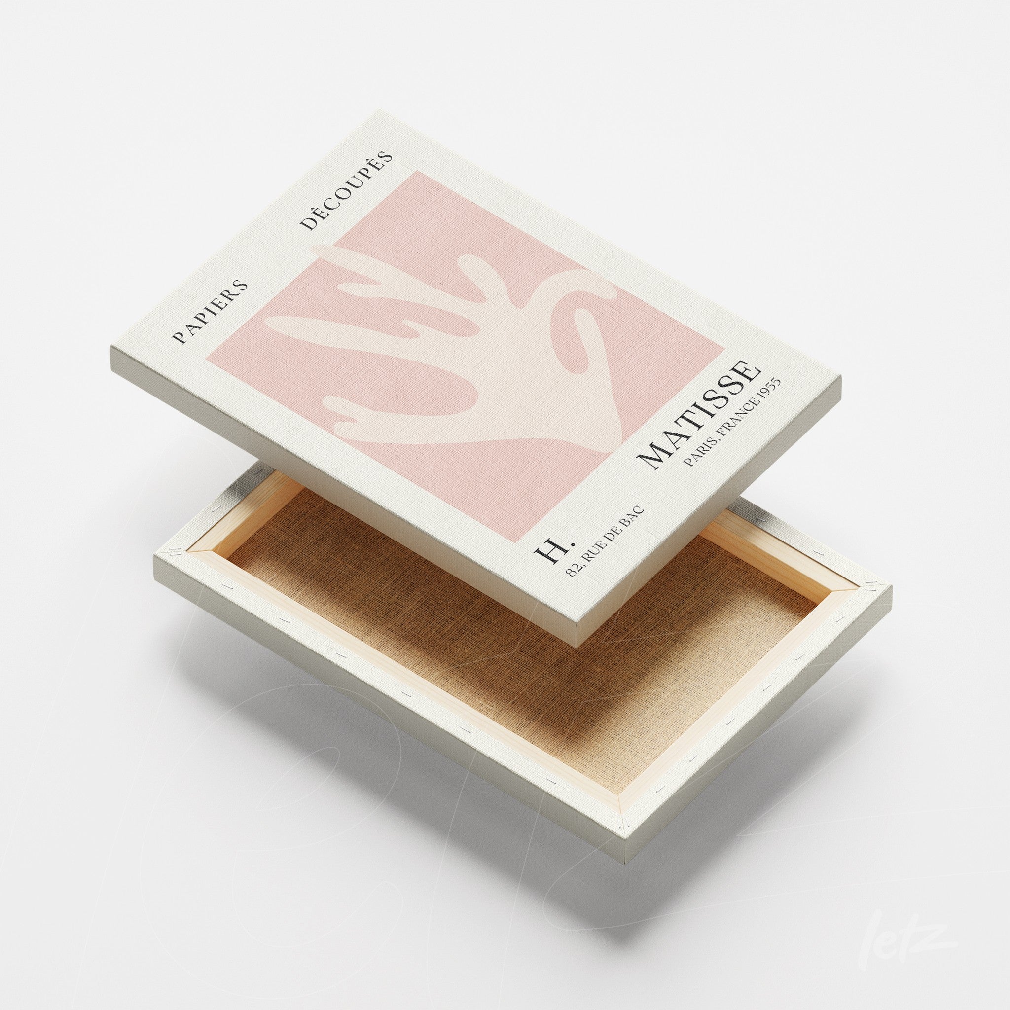 decorative artwork featuring modern art by Matisse with a stylized hand on a light pink background and white frame