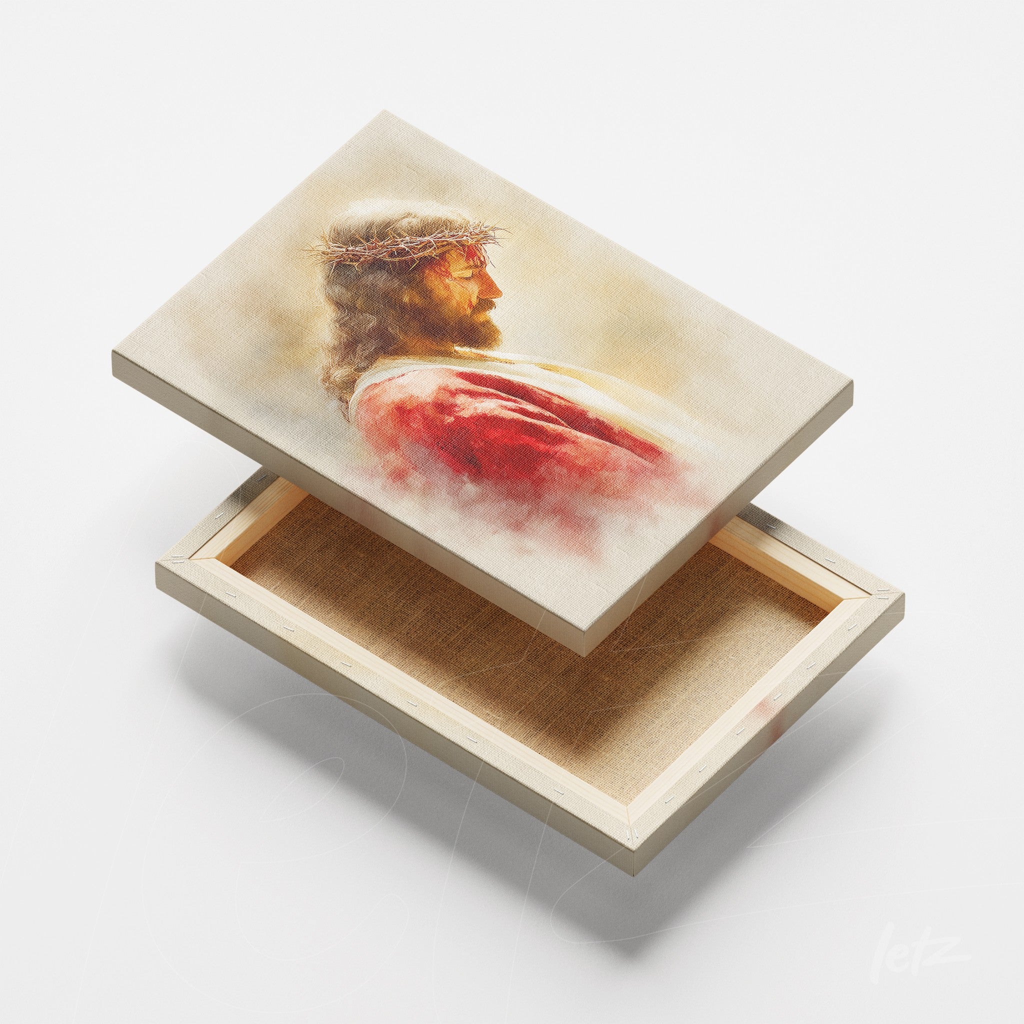 canvas print featuring art of Jesus with a crown of thorns in neutral tones