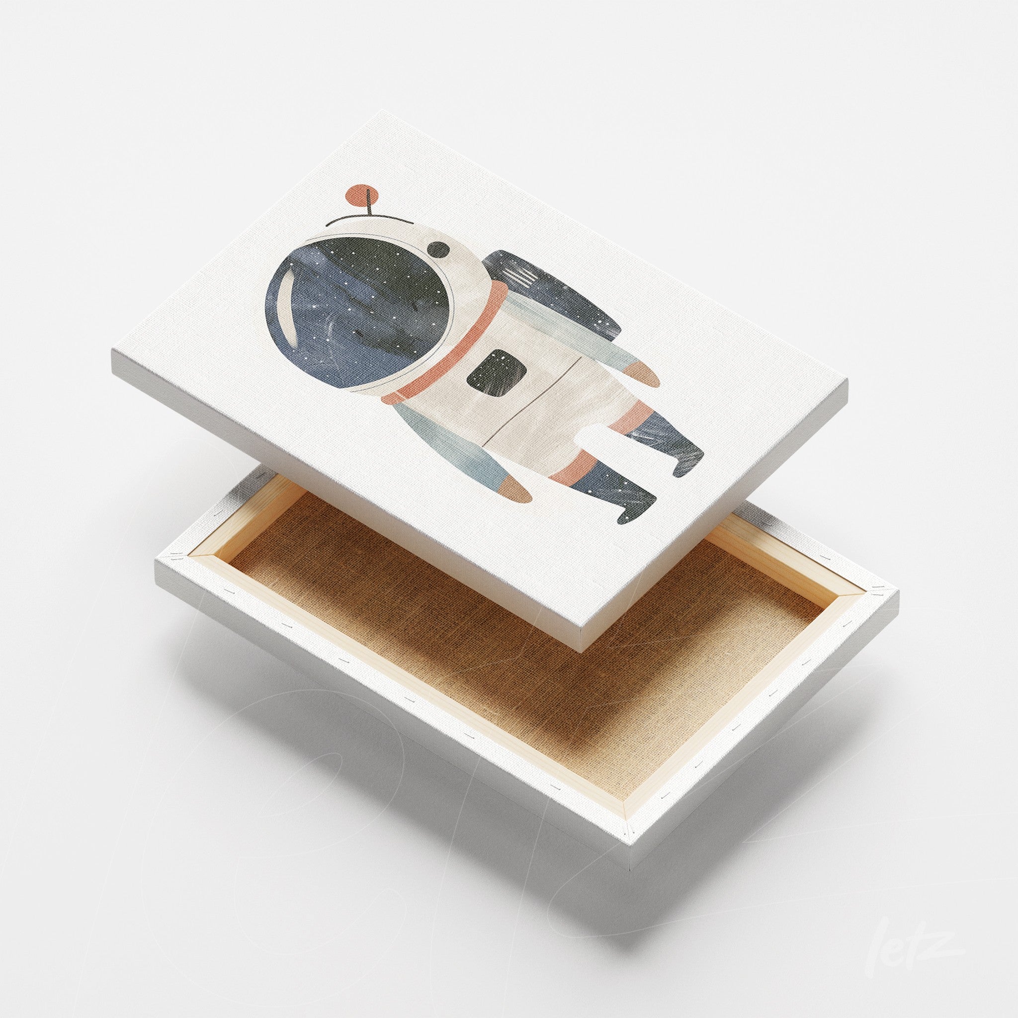 canvas art featuring an astronaut illustration against a space background