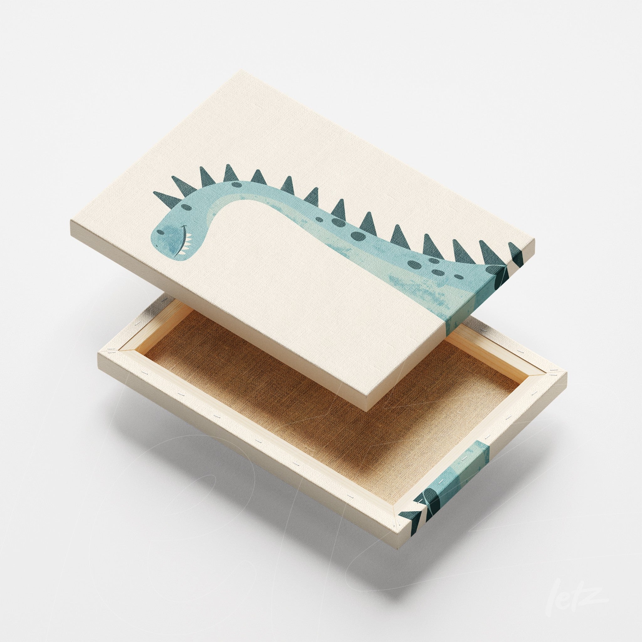 canvas print featuring a blue dinosaur illustration on a light background