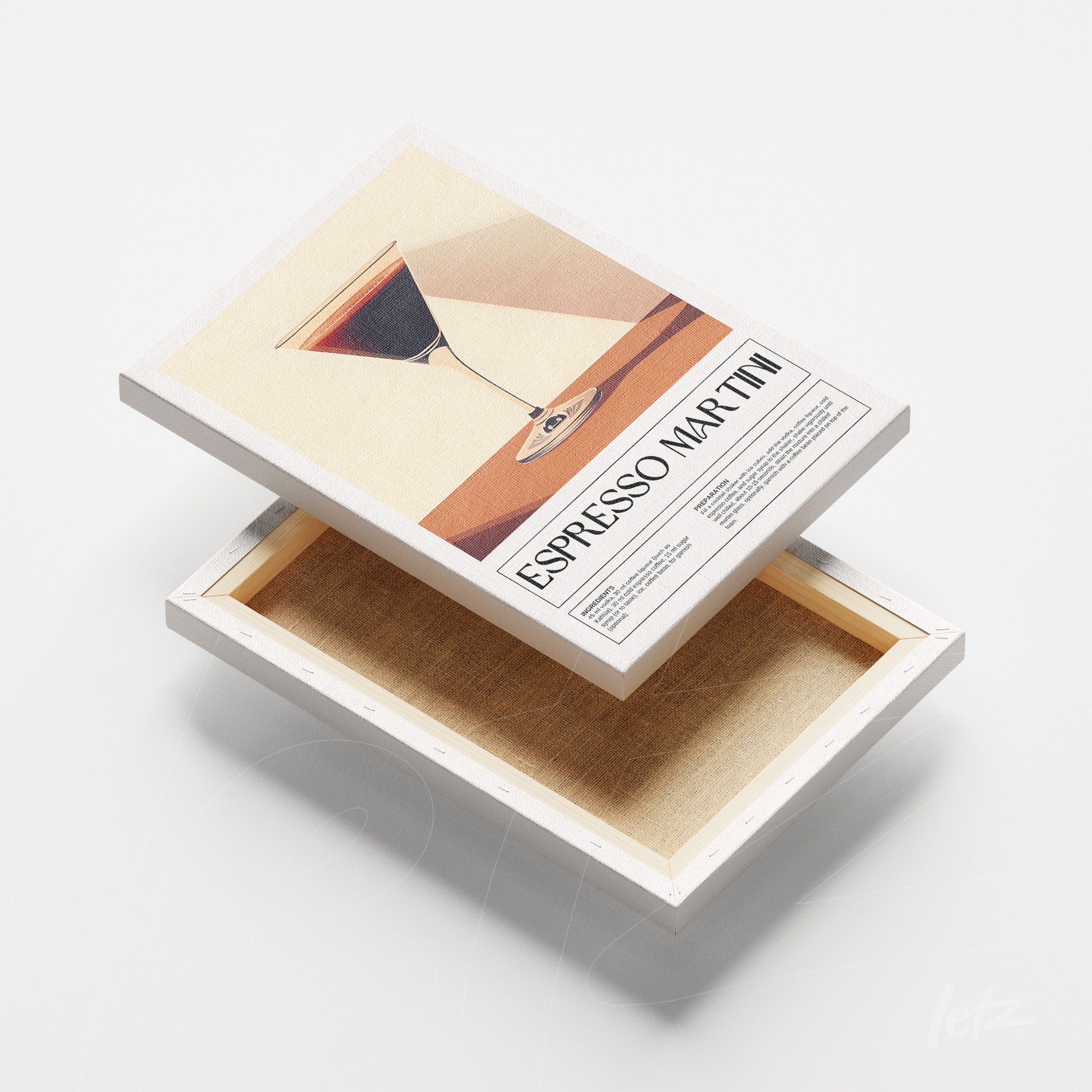 framed art print of espresso martini cocktail in a white frame with light background