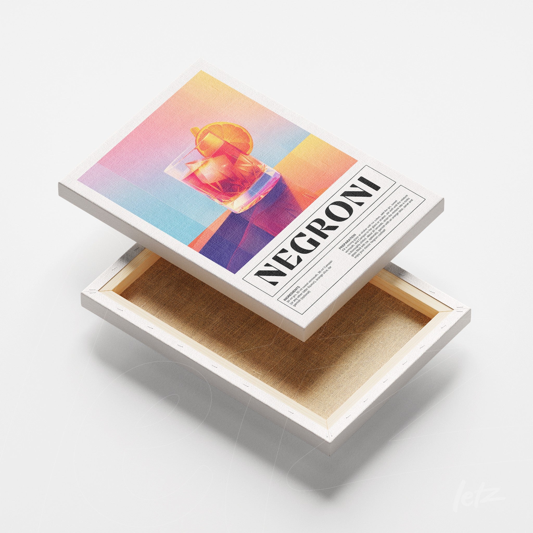 canvas print featuring modern artwork of negroni drink with soft gradient background