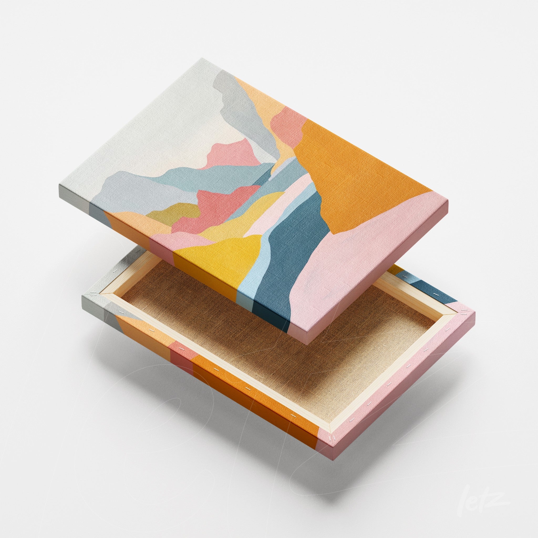 canvas print featuring abstract mountain design in vibrant colors like yellow, pink, and blue