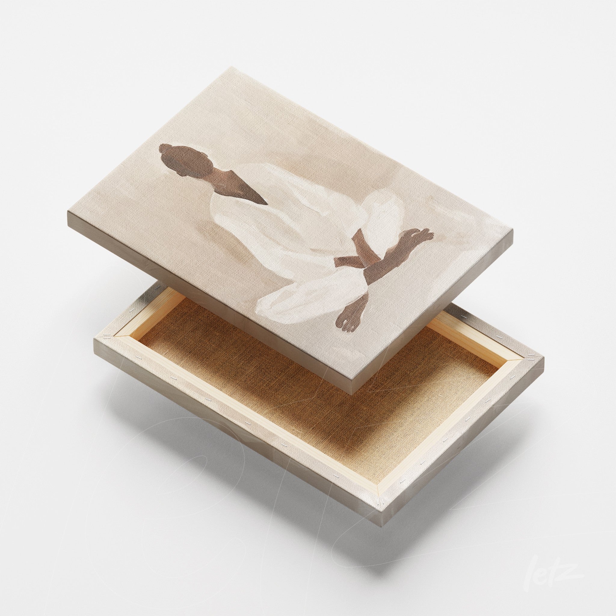 canvas print featuring abstract artwork of a meditating human figure on a neutral background
