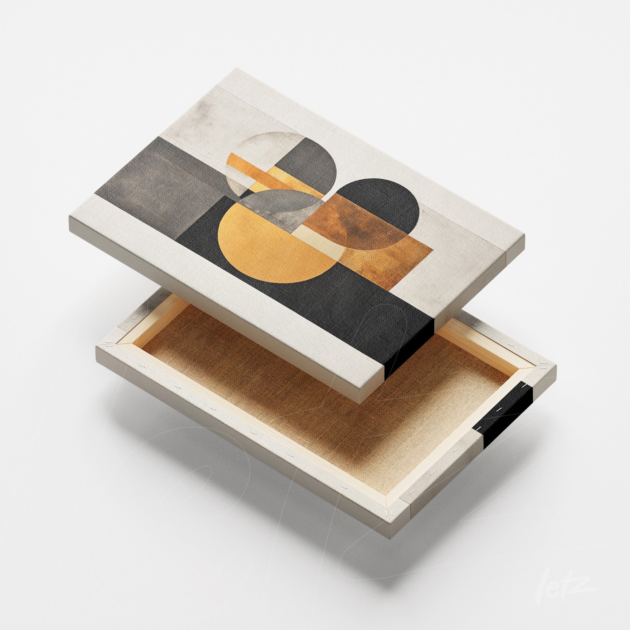 canvas print featuring abstract design in neutral tones with circular geometric shapes