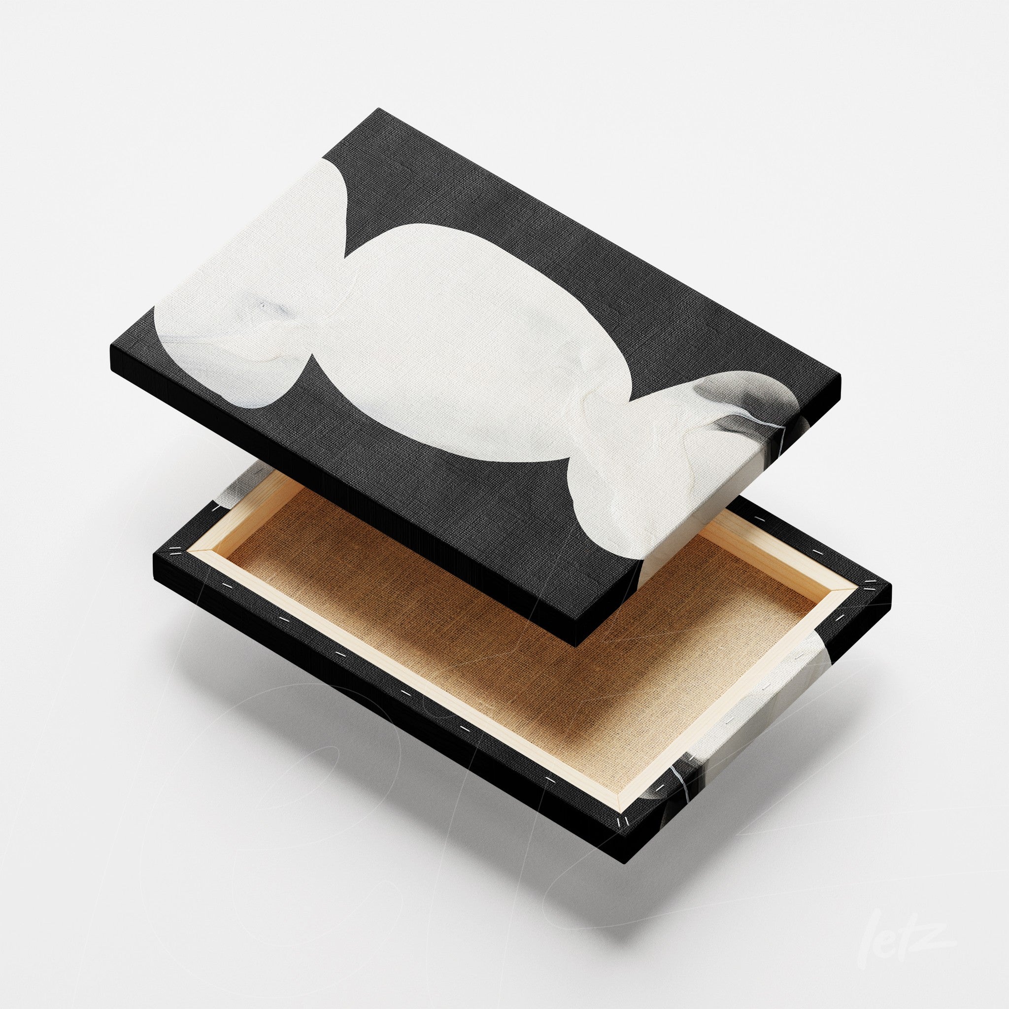 canvas art with abstract black and white design displayed in a slim frame