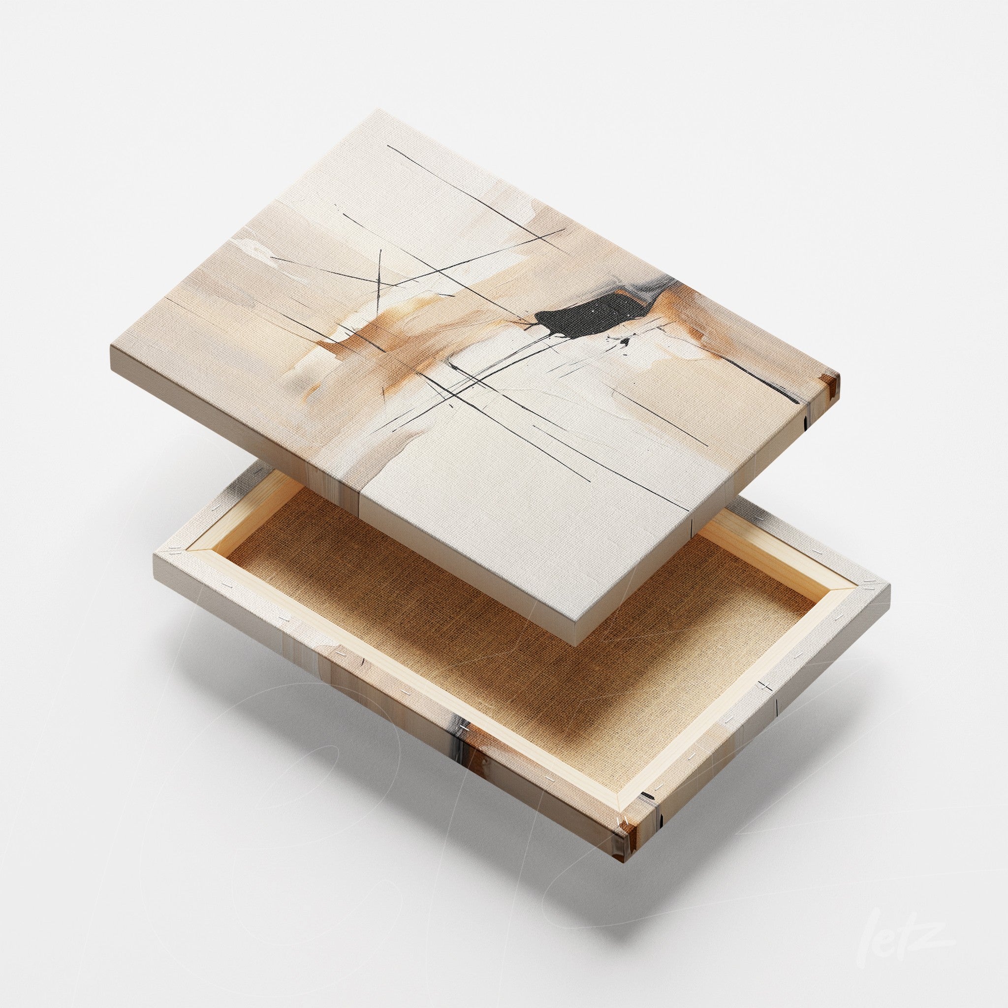 canvas artwork featuring abstract design in nude tones, displayed at an angle
