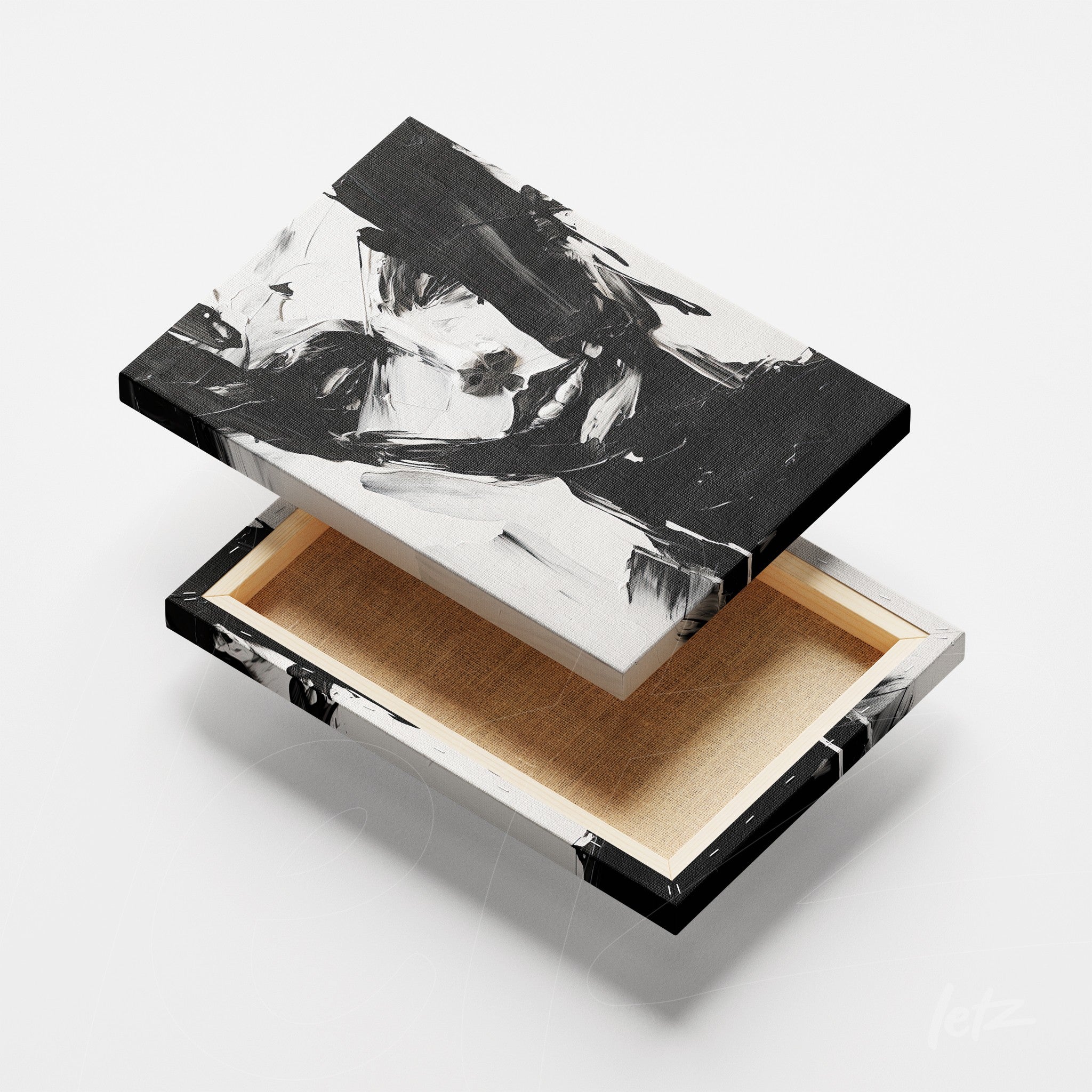 canvas frame box featuring abstract art in black and white