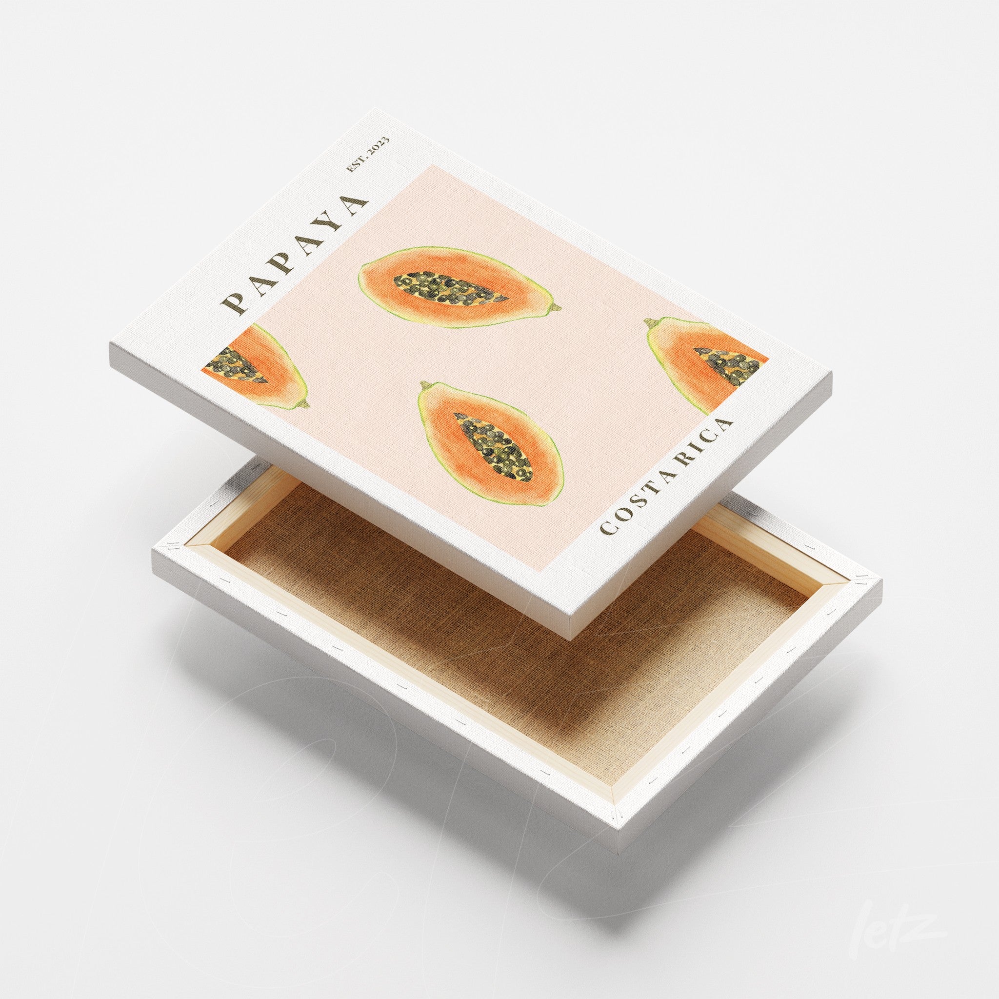 canvas artwork featuring papaya illustration on soft pink background