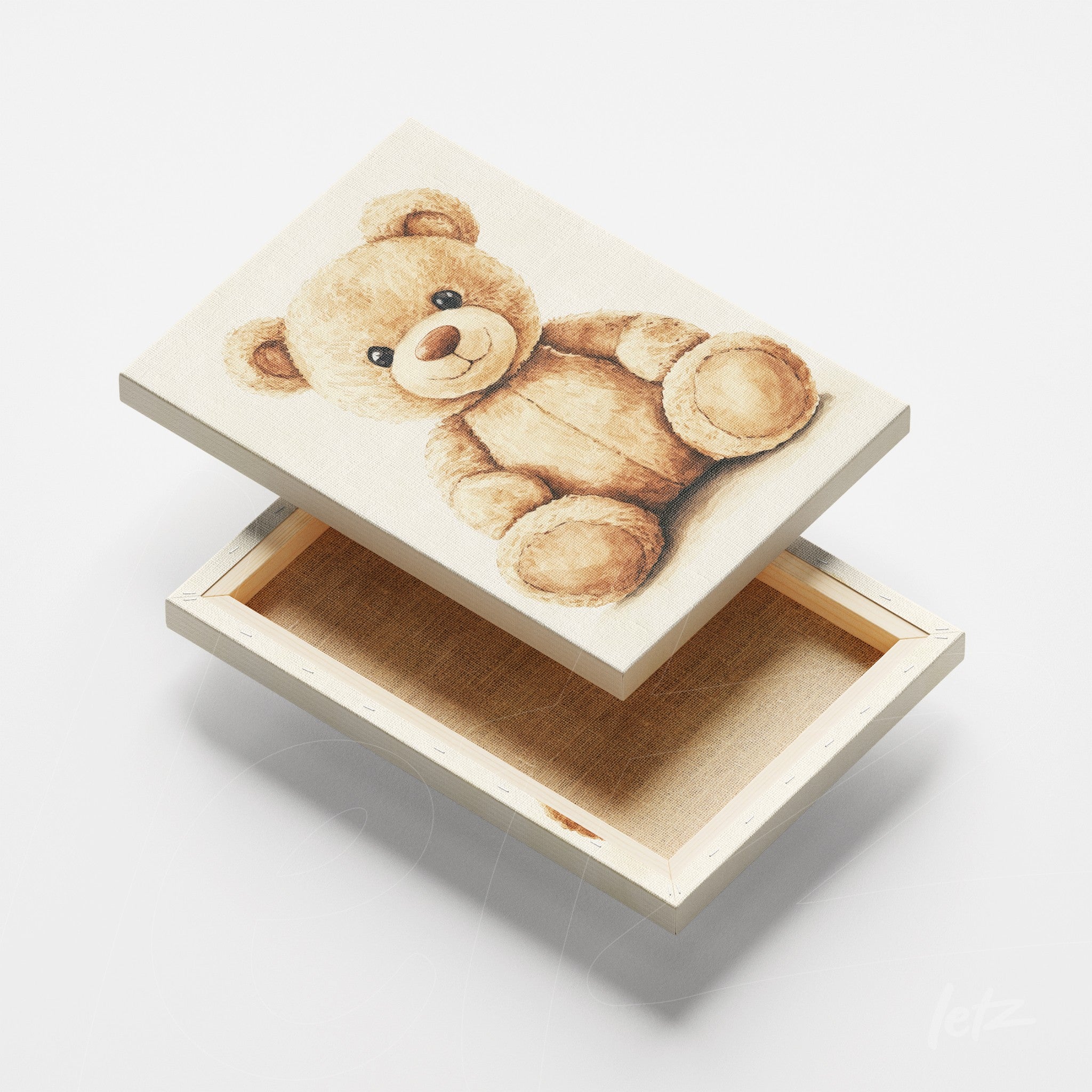 canvas print featuring a light brown teddy bear illustration on a beige background