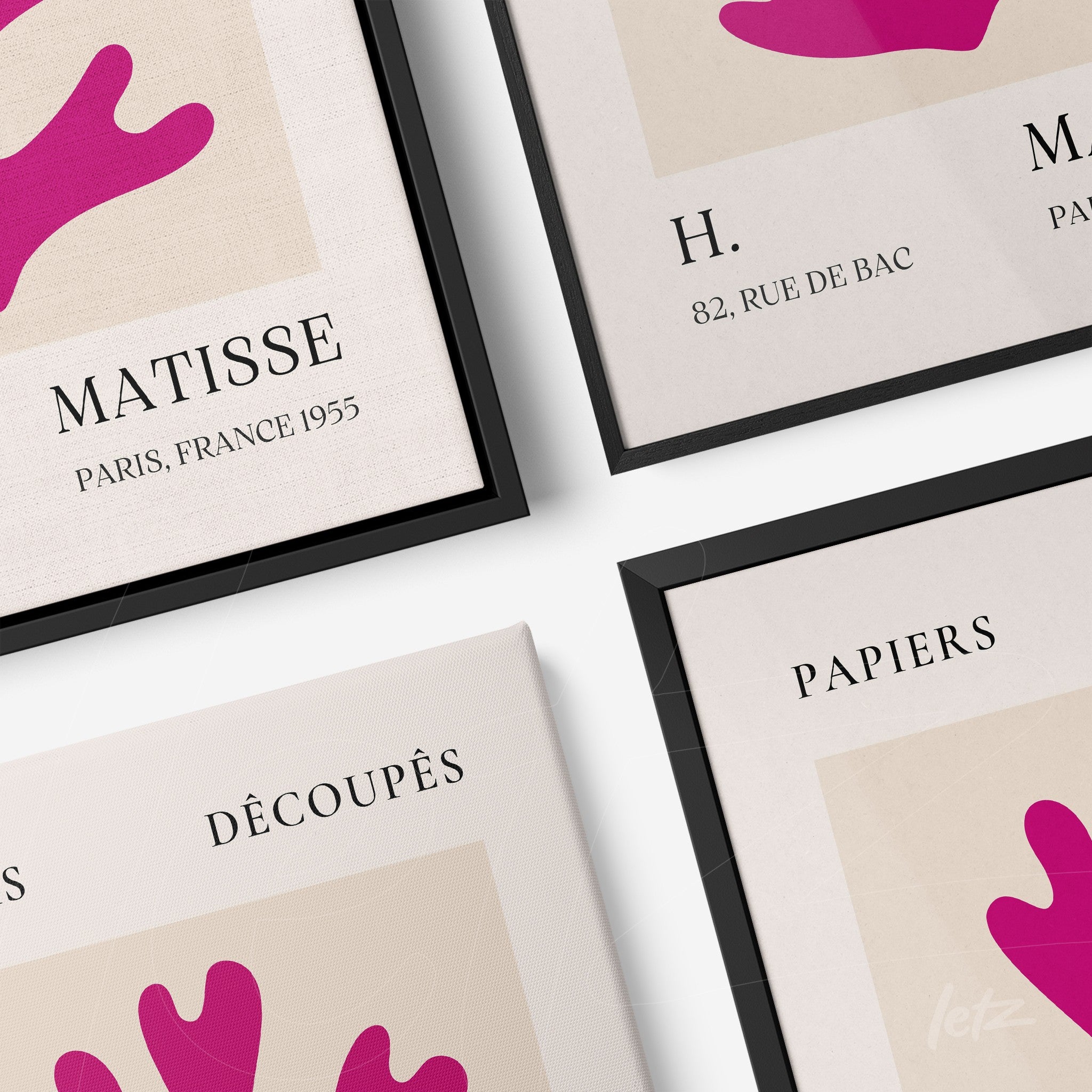 composition of framed wall art with contemporary design featuring organic shapes on neutral background and prominent typography