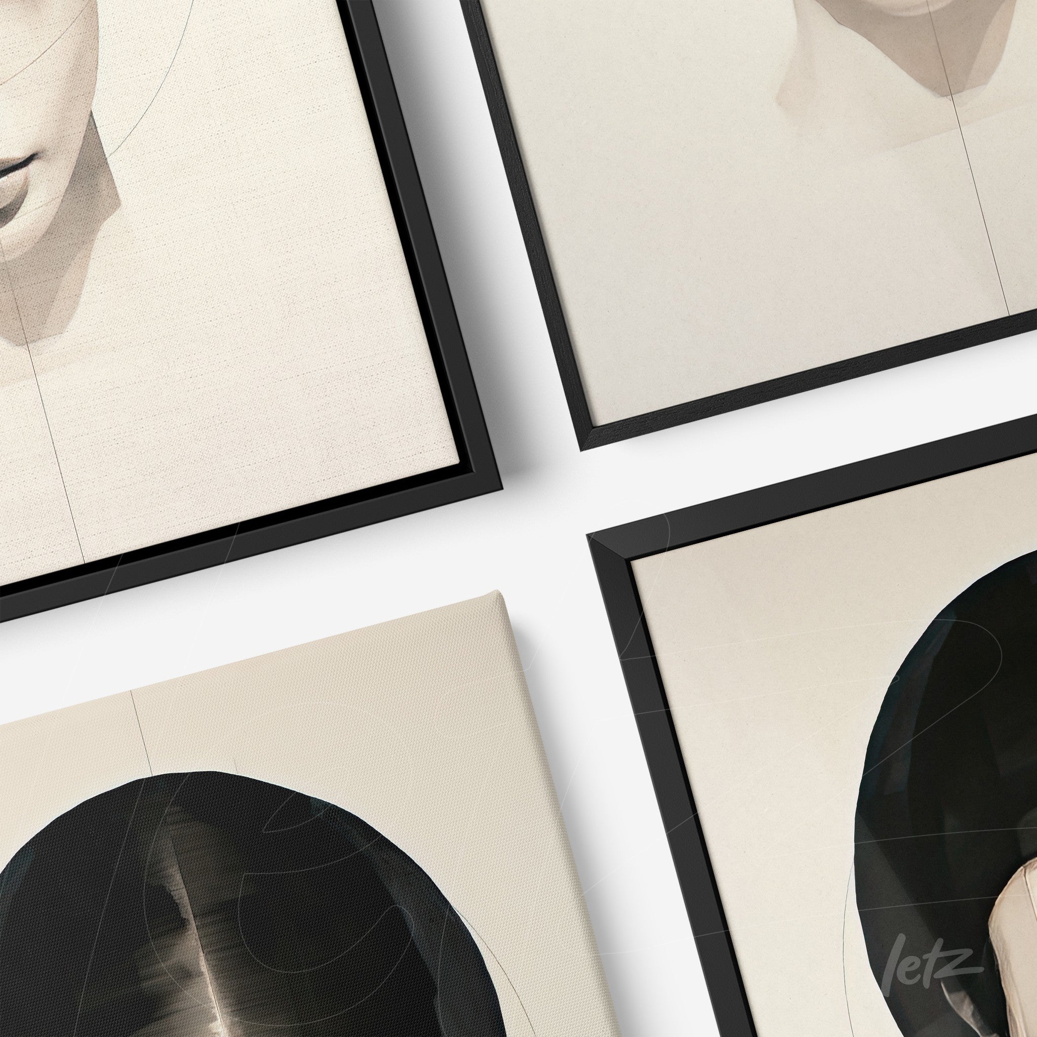 collection of modern framed wall art featuring stylized faces in minimalist details