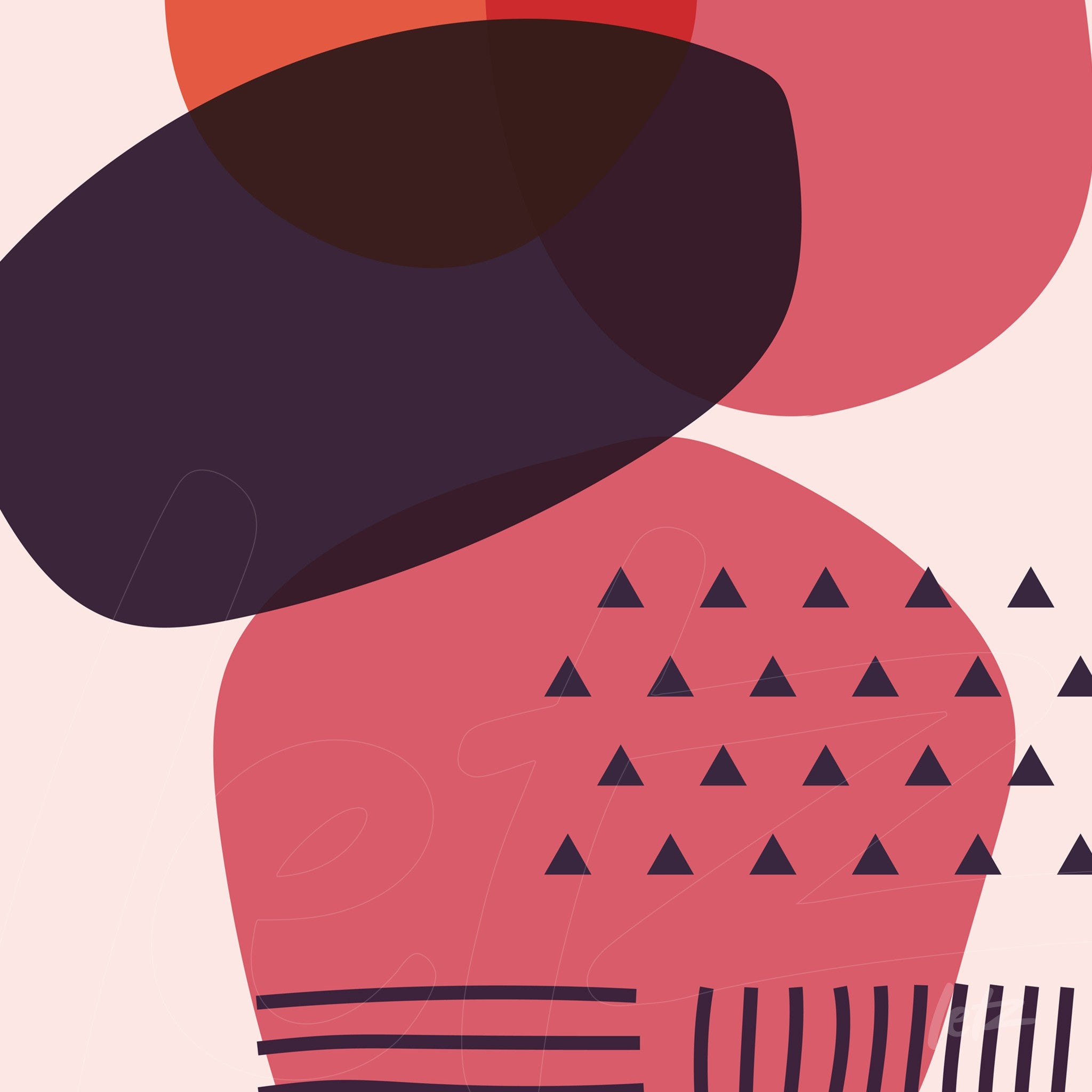 abstract art with geometric shapes in shades of red and black on a beige background