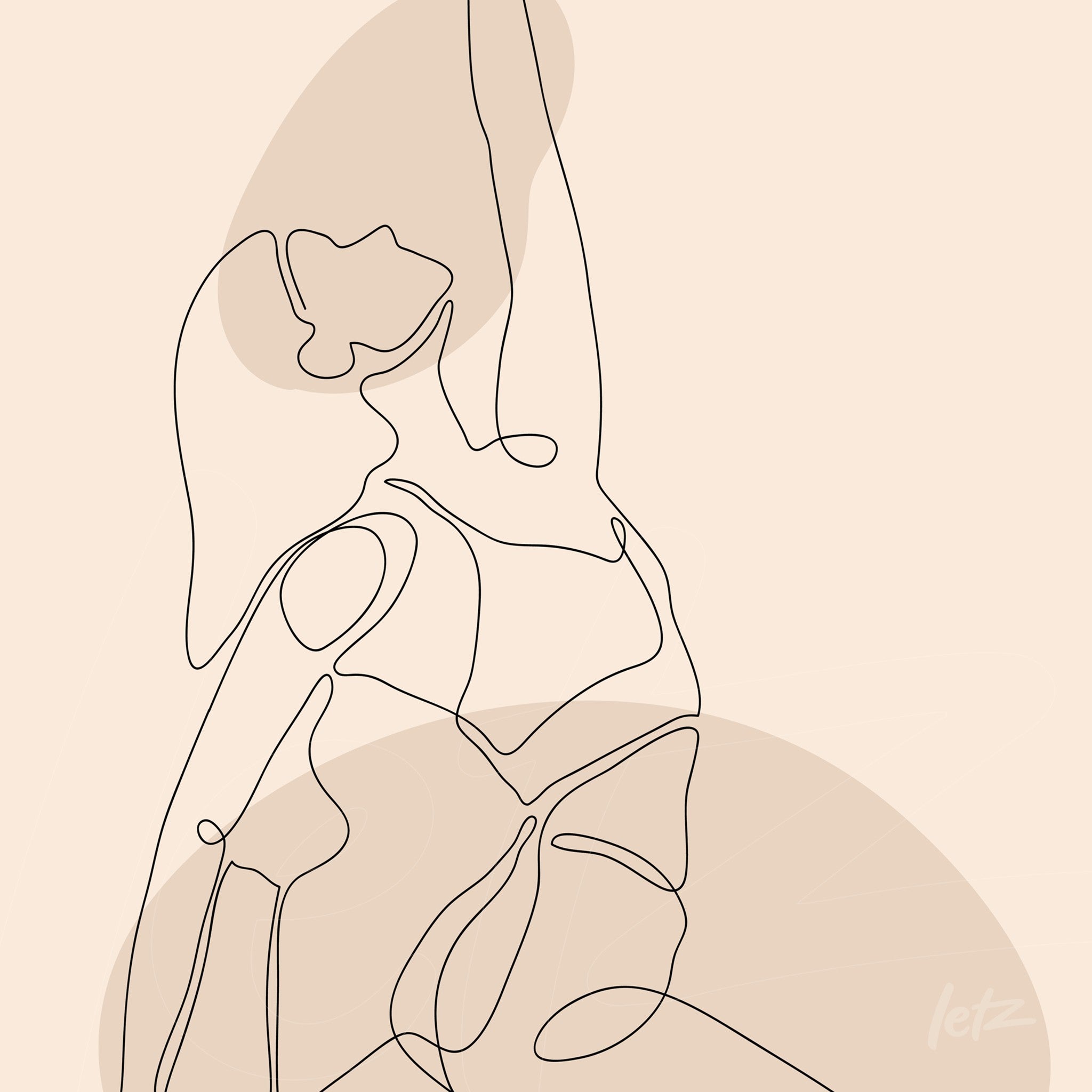 line art of a person in a dance pose on a soft beige background