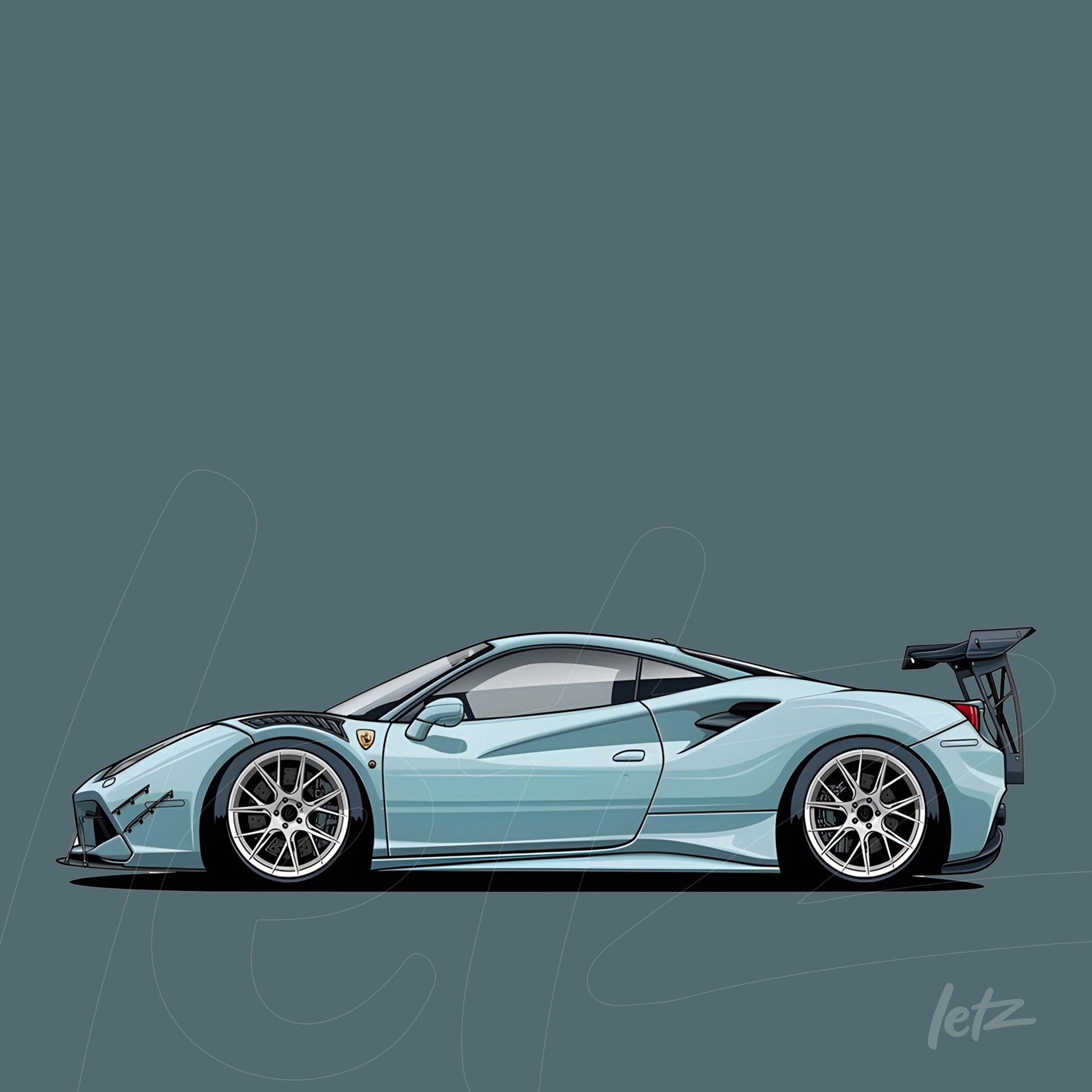 digital illustration of a sports car in minimalist style with gray background