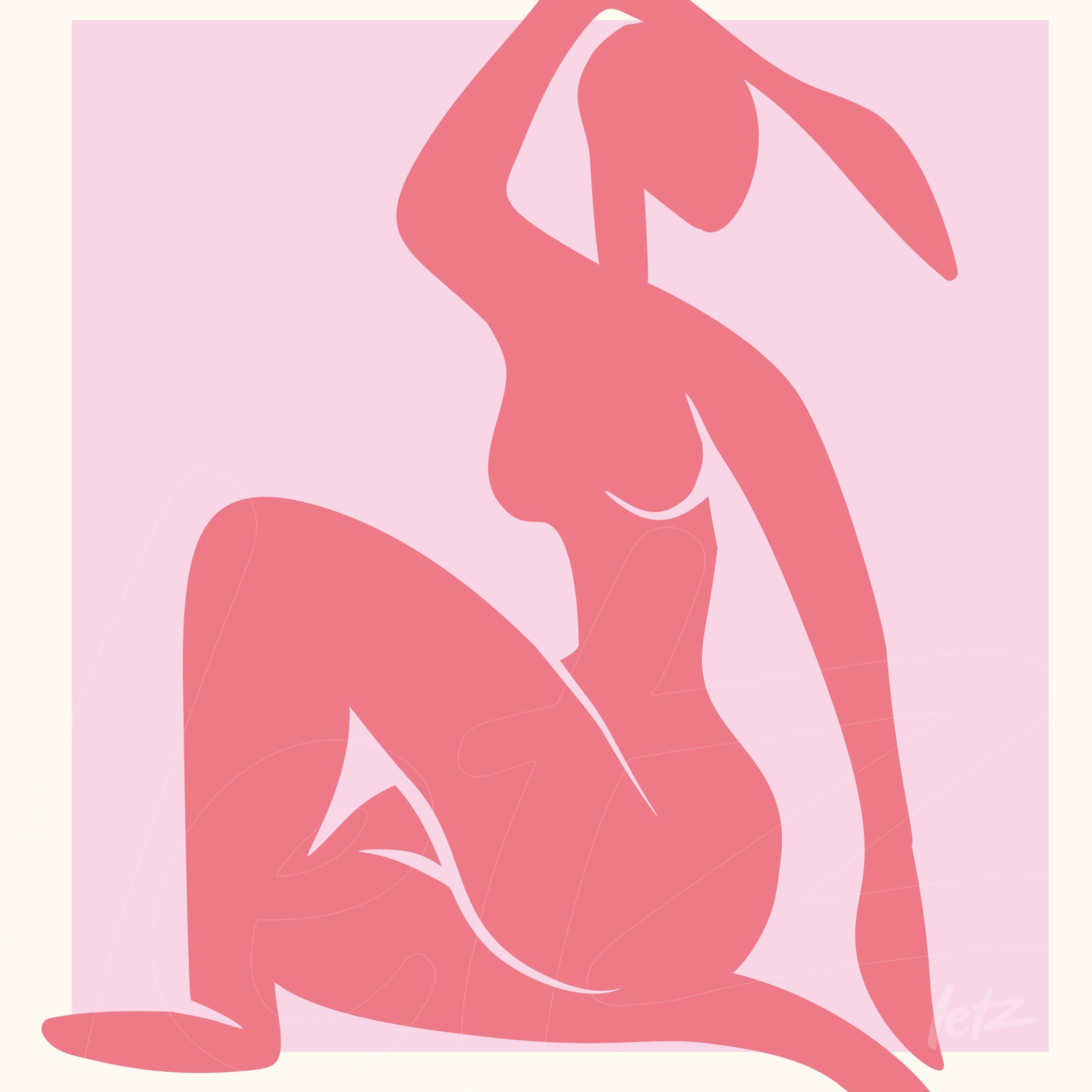 abstract art of female figure in pink tones on light background