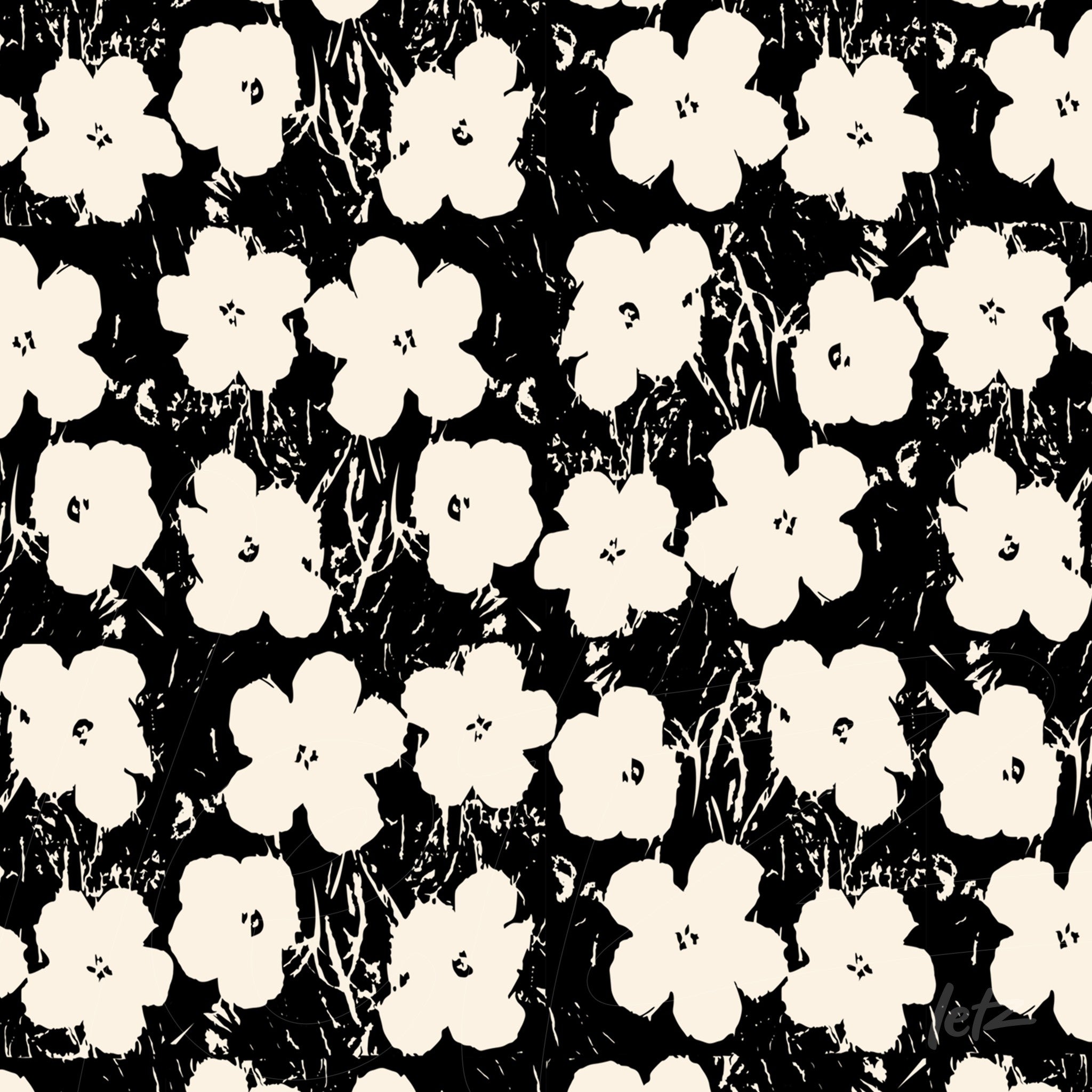 graphic background design featuring white flowers on black background