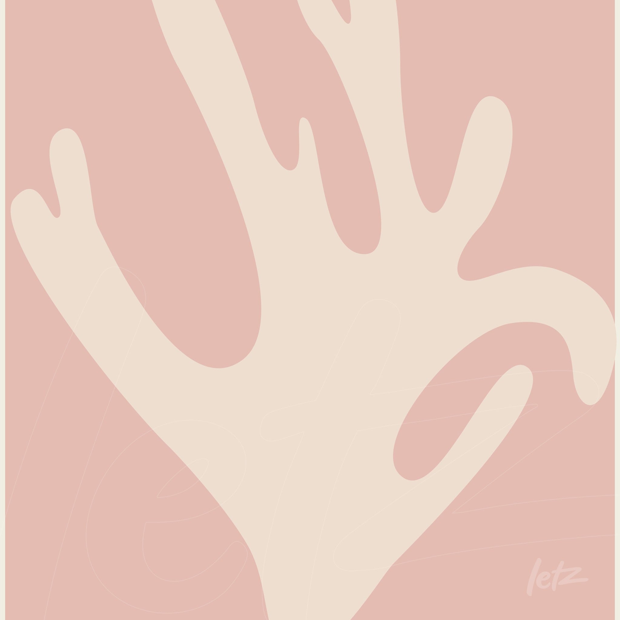 minimalist wall art featuring hand design on light pink background