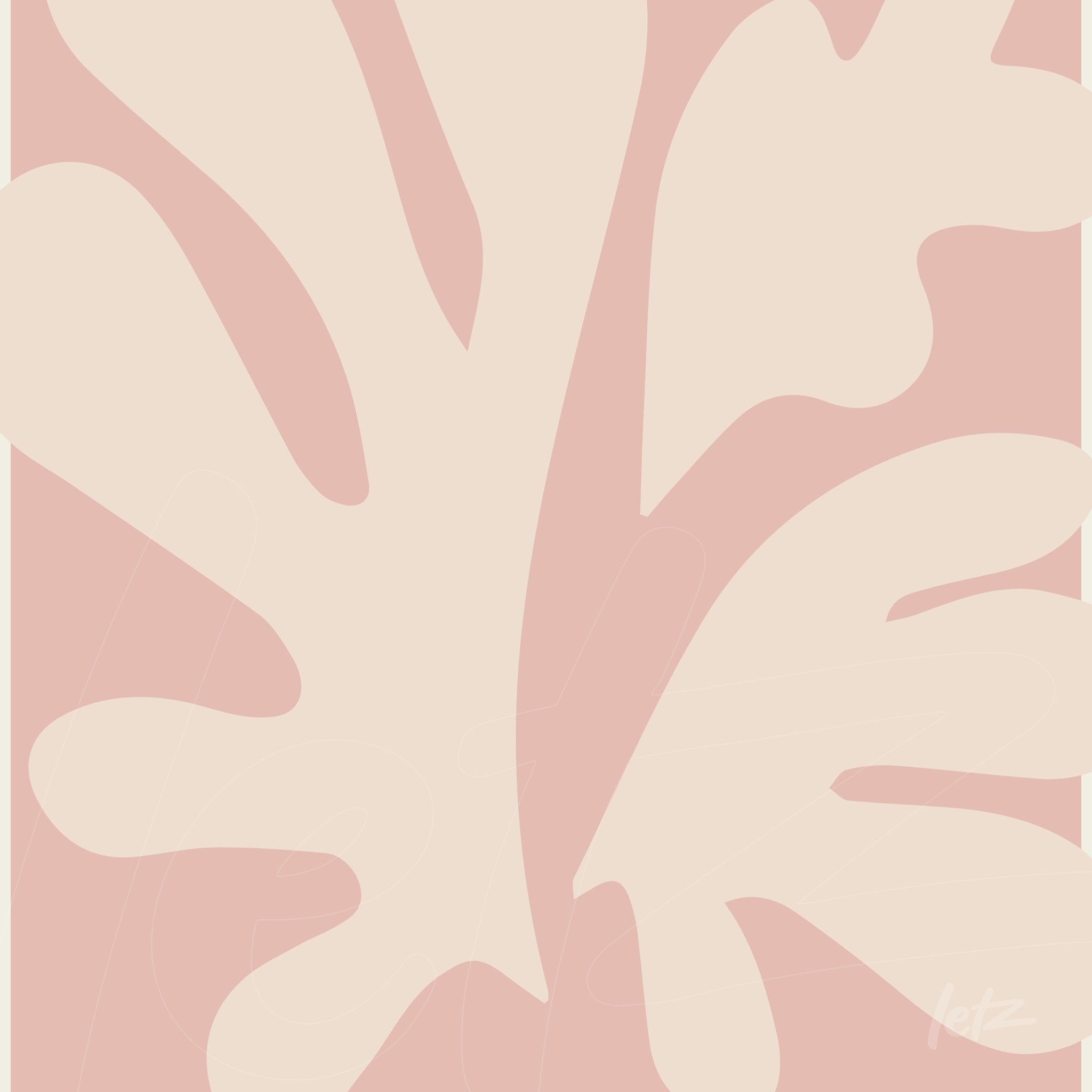abstract wall art featuring organic shapes in soft pink and cream tones