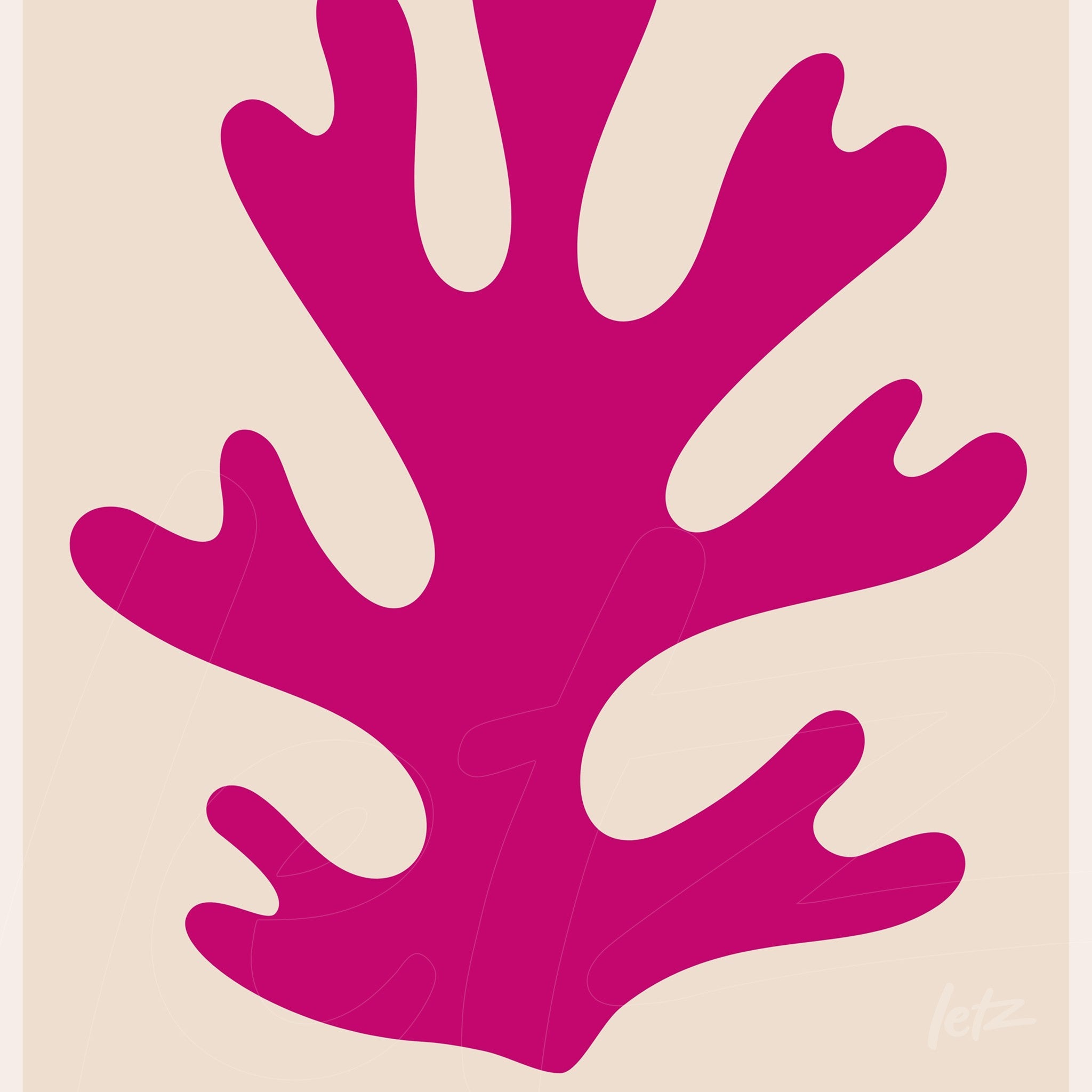 abstract art in shades of pink featuring coral shapes on cream background