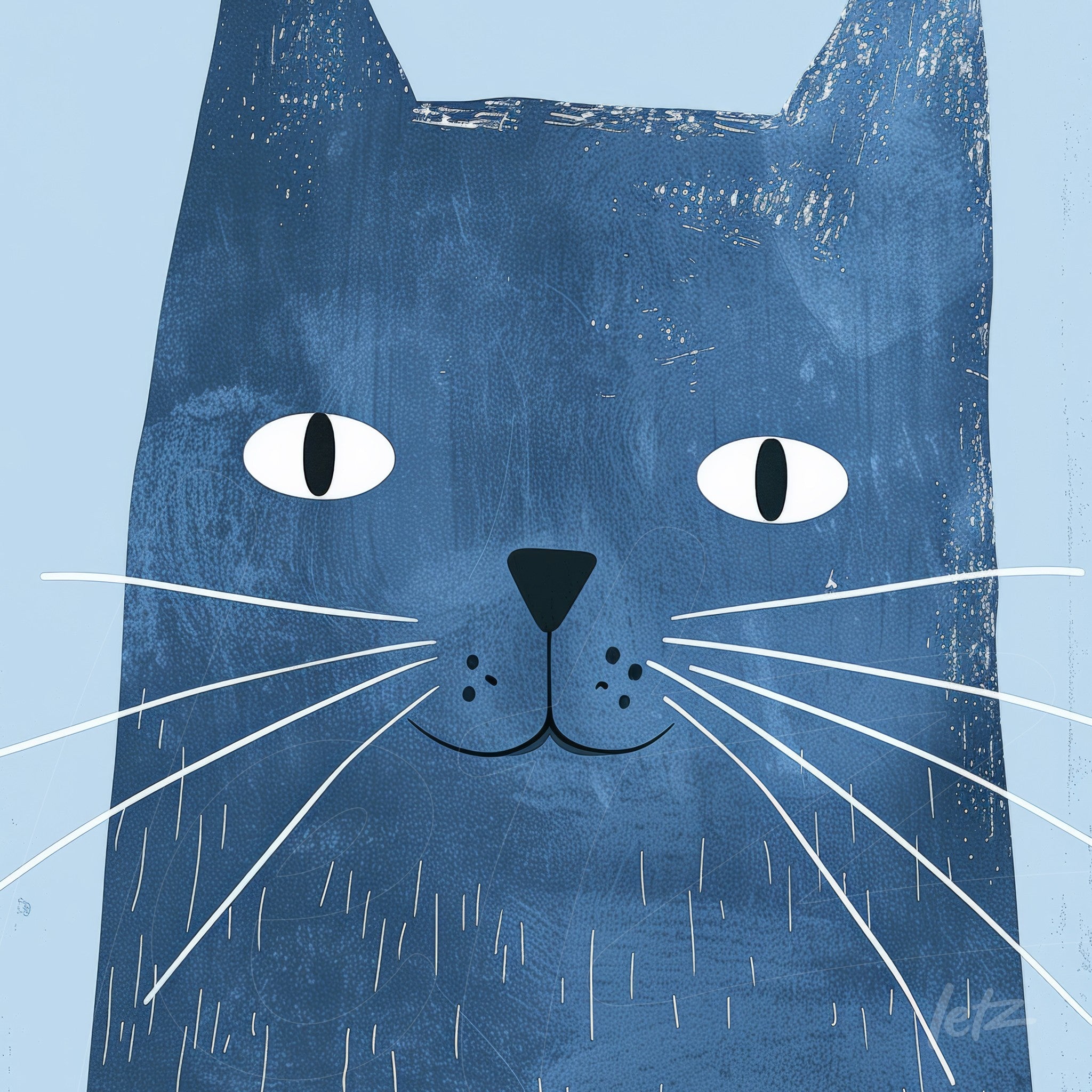 illustration of a blue cat on a light background featuring minimalist details