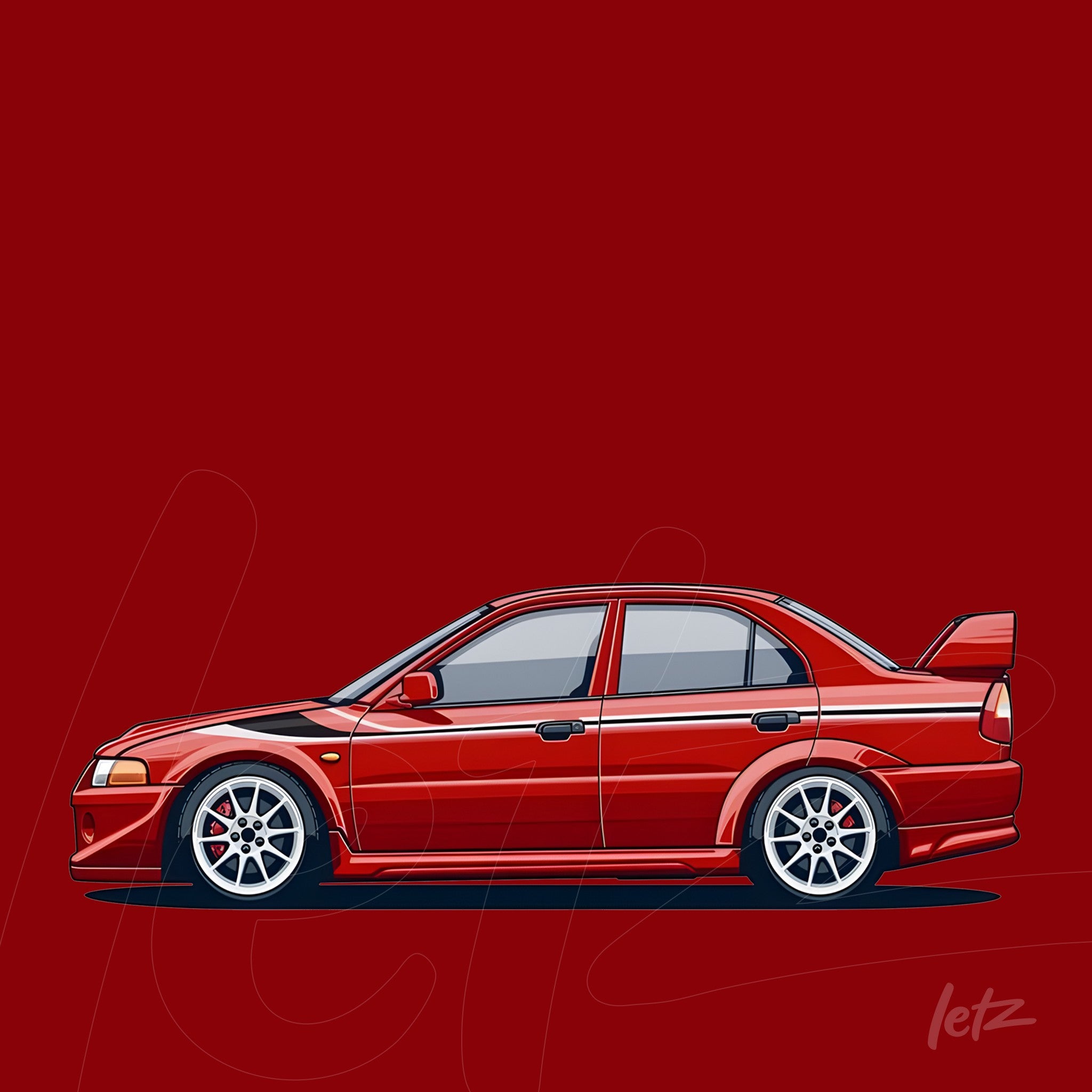 illustration of a red sports car on a solid red background