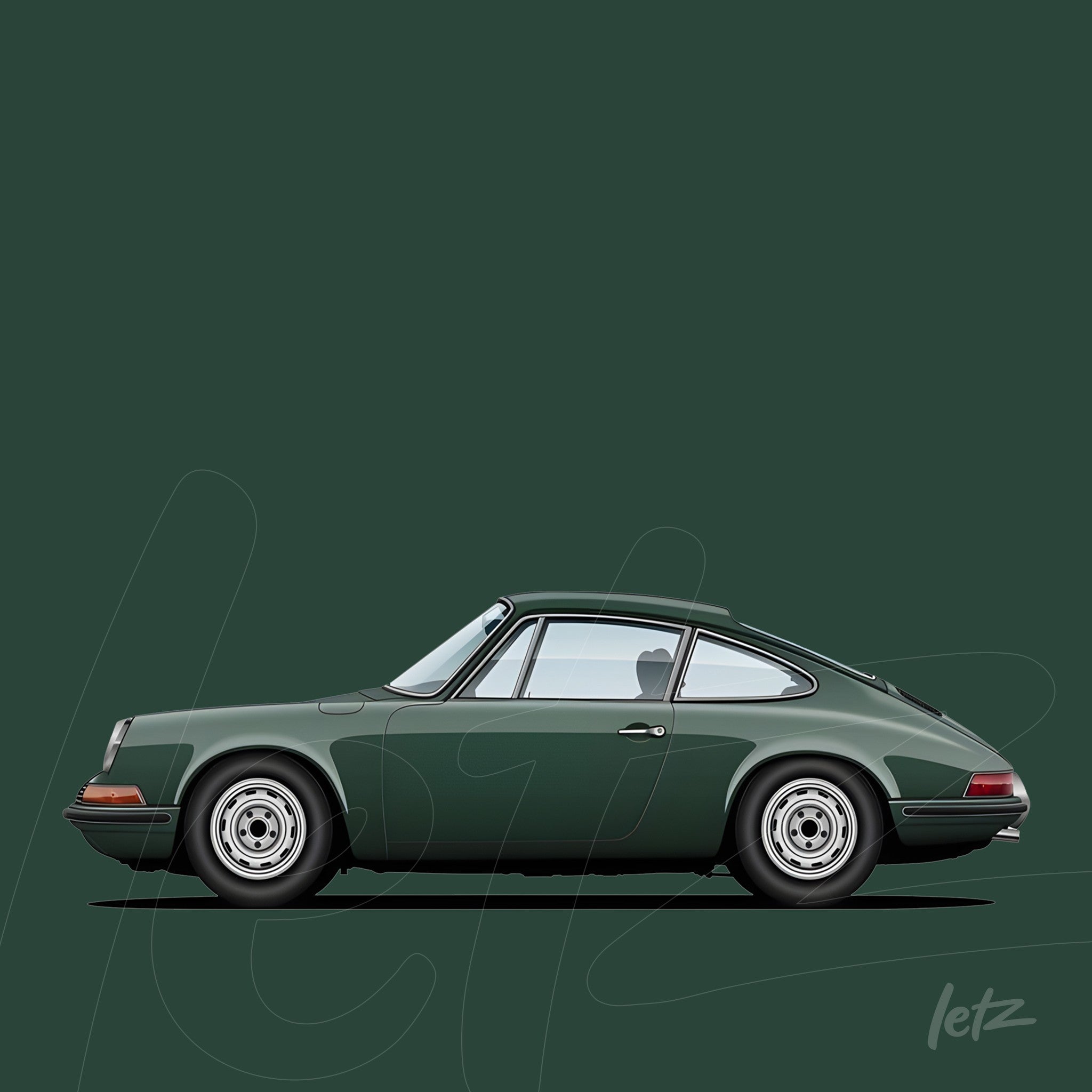 illustration of dark green sports car on solid background