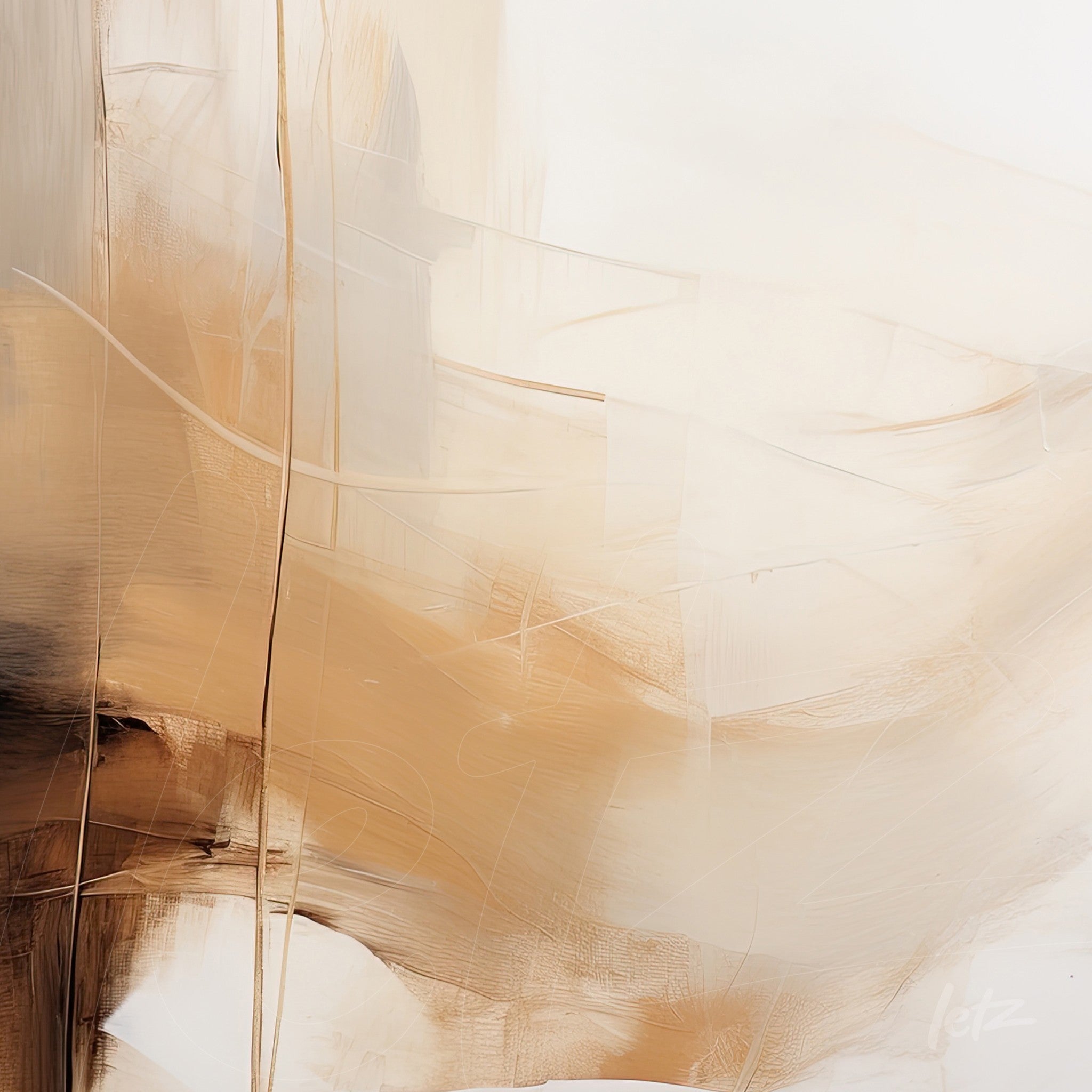 abstract art featuring soft shades of brown and beige on a white background