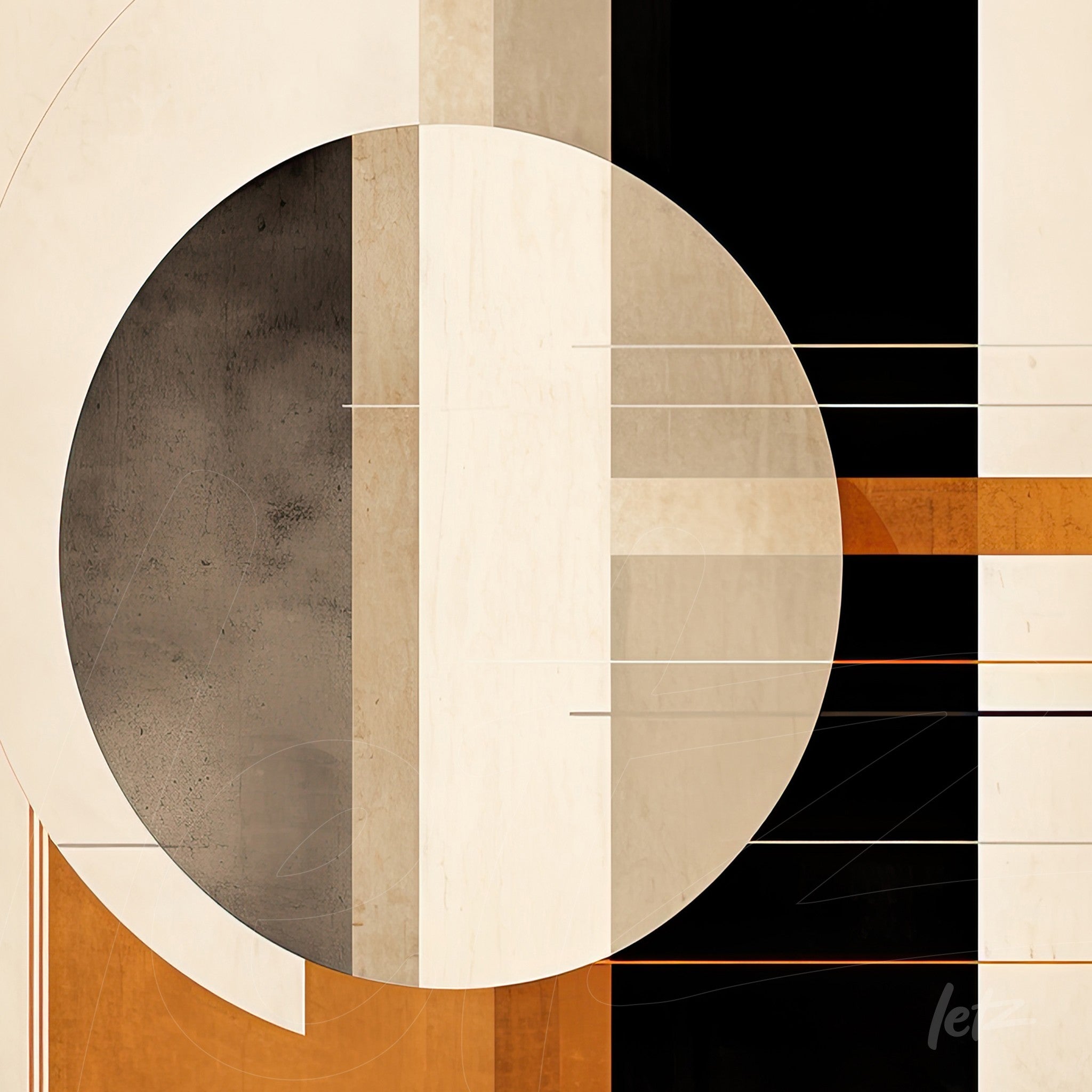 abstract art in earthy tones featuring a geometric composition in black, cream, and brown