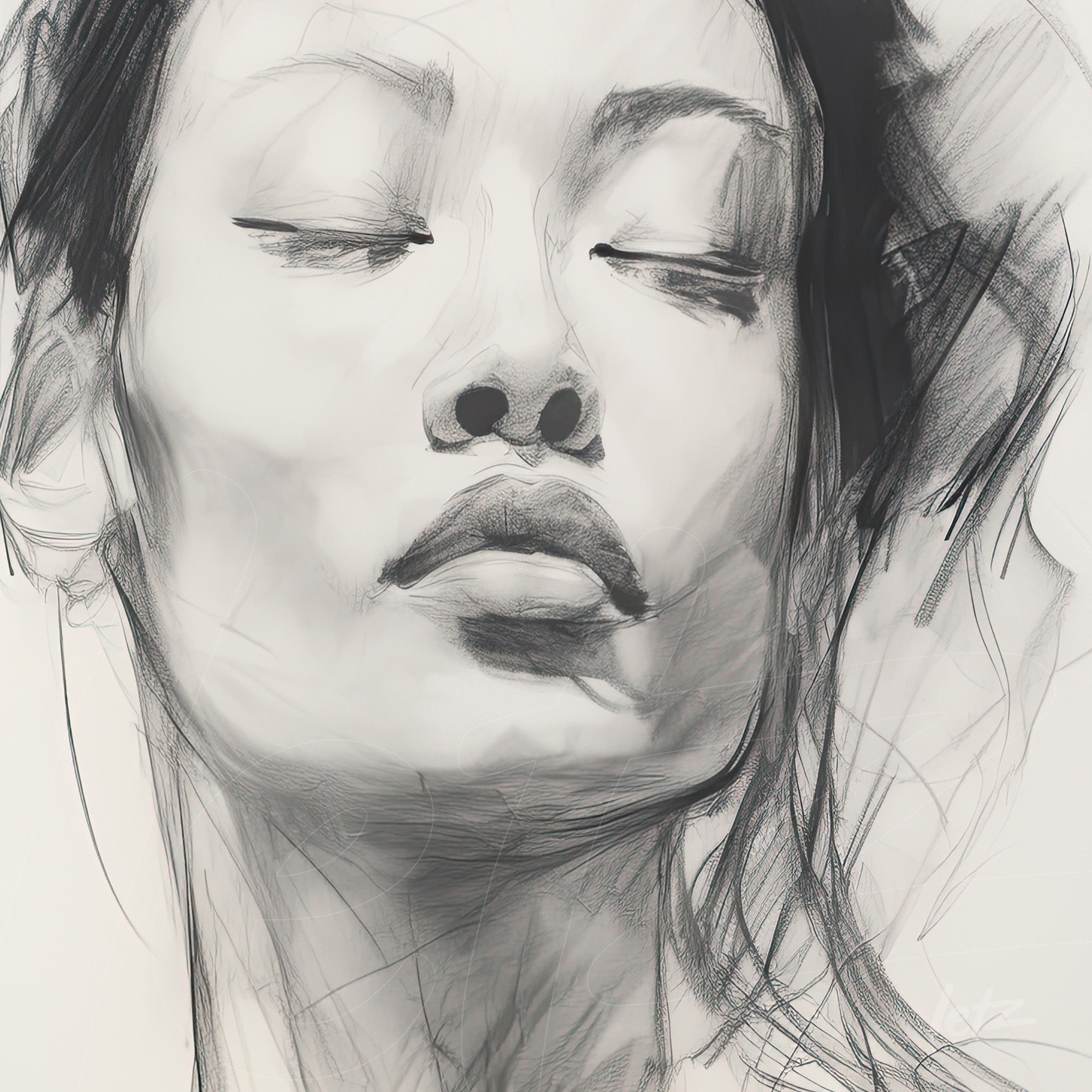 abstract black and white artwork of a female face with soft and expressive lines