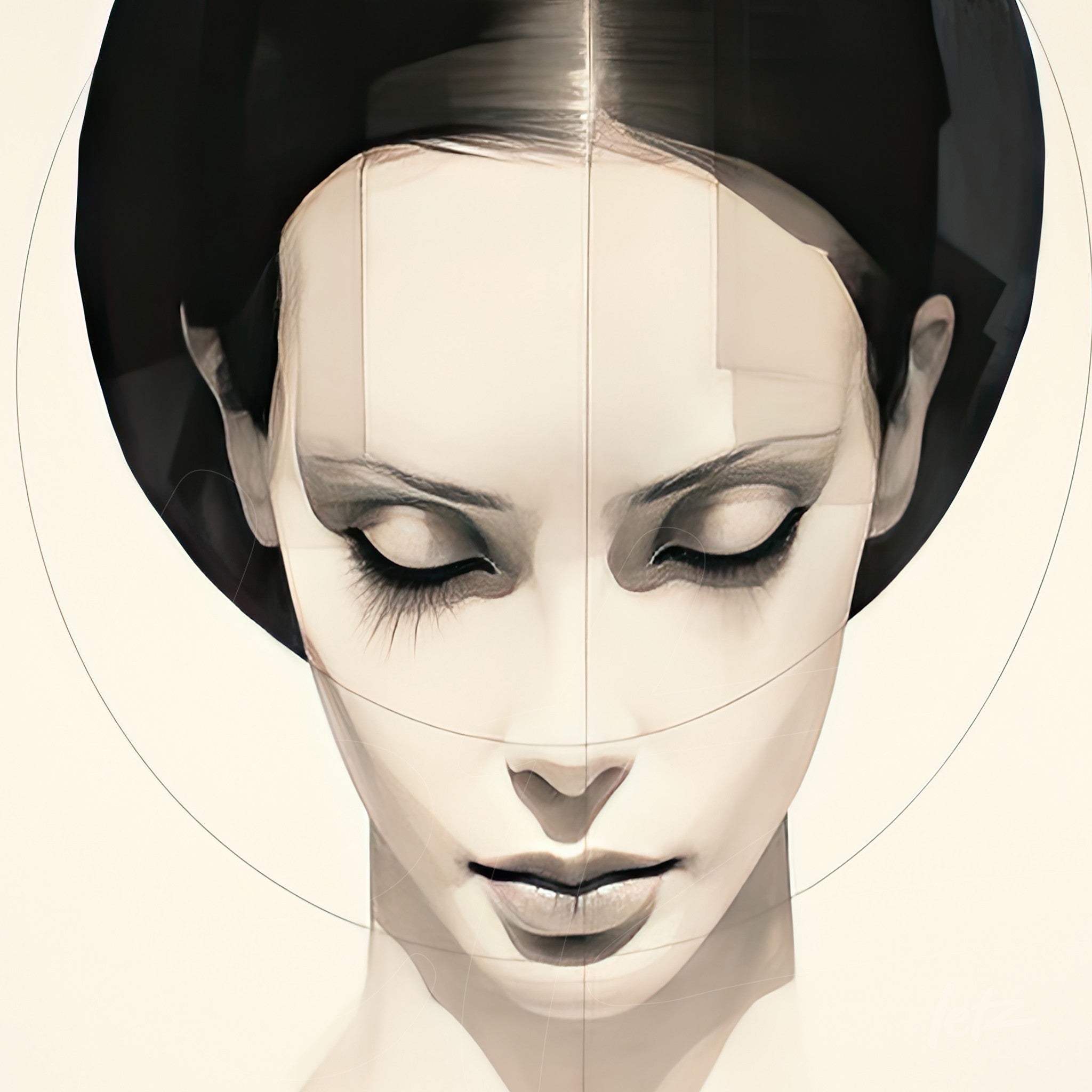 digital art depicting a female face with minimalist features against a light background