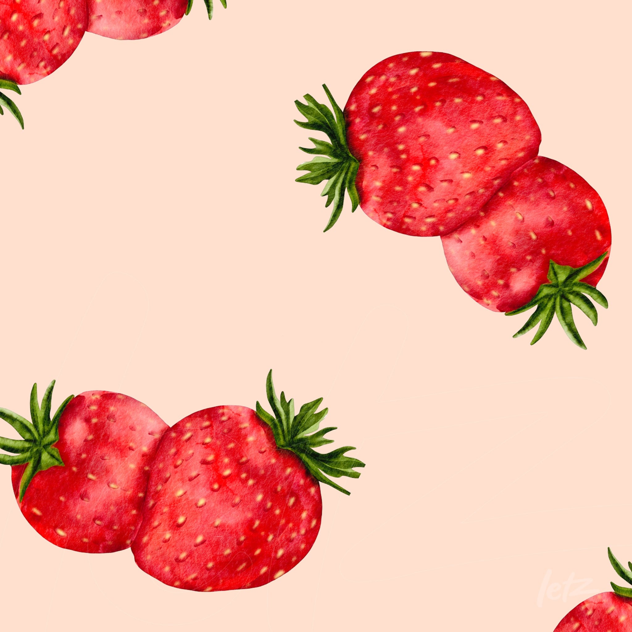 wall art featuring red strawberries illustration on soft pastel background