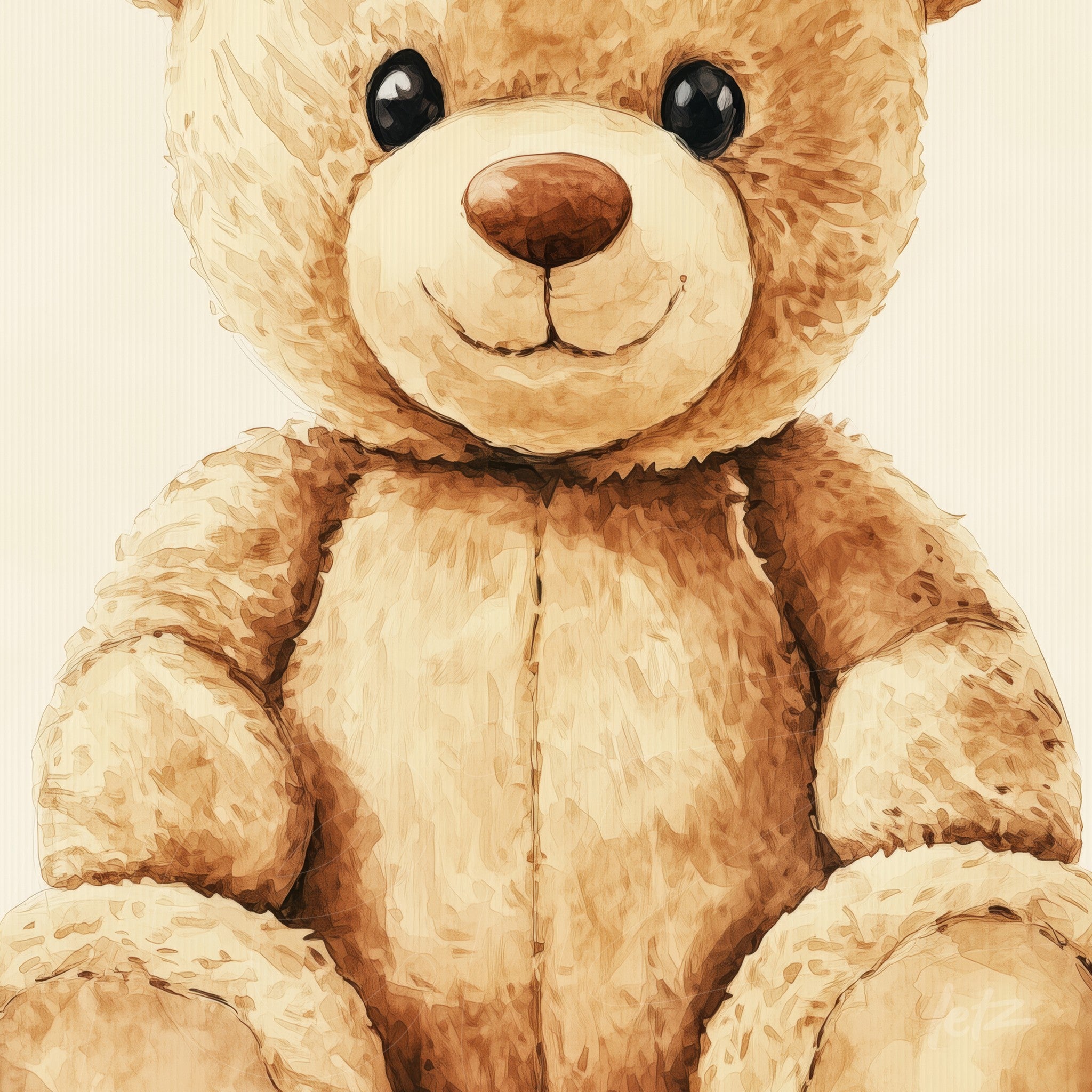 decorative wall art featuring a detailed illustration of a brown teddy bear with textured fur