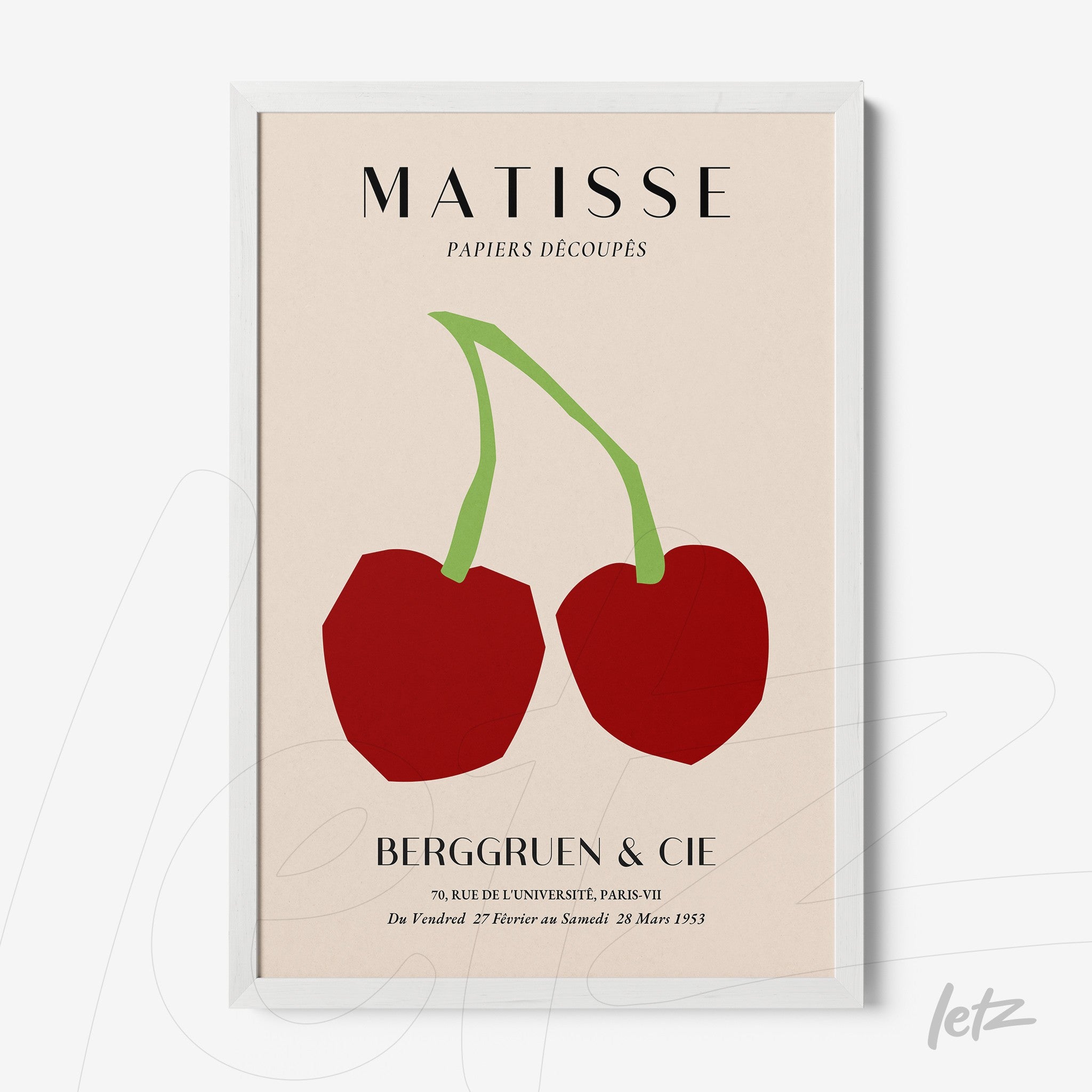 framed modern art of red cherries on a light background