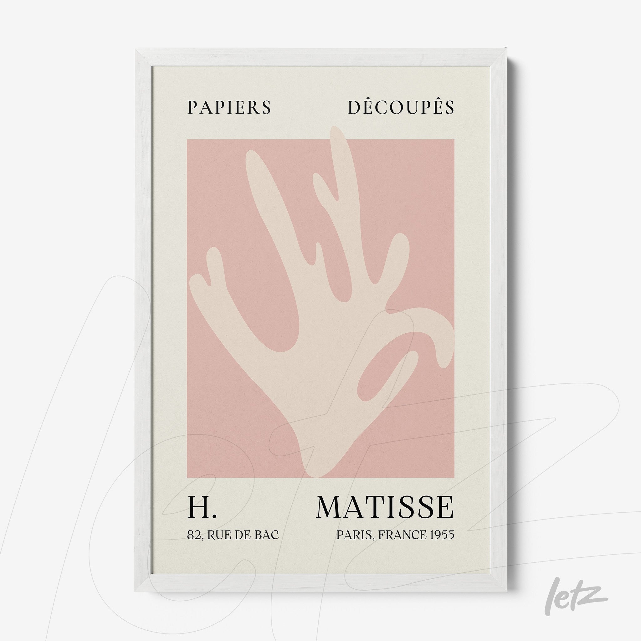modern framed art with pink background and stylized light hand illustration