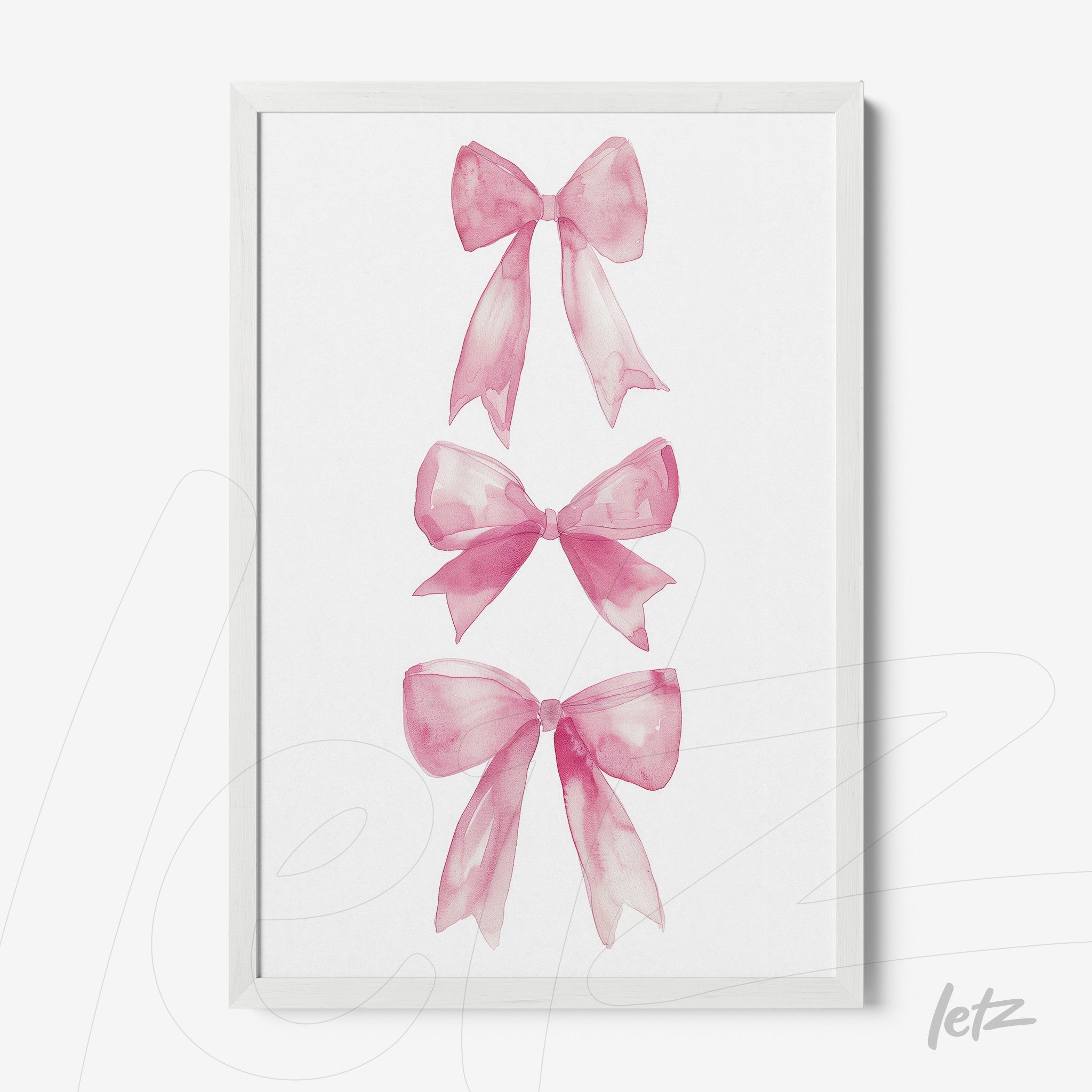 framed art featuring pink bows illustrations with white frame