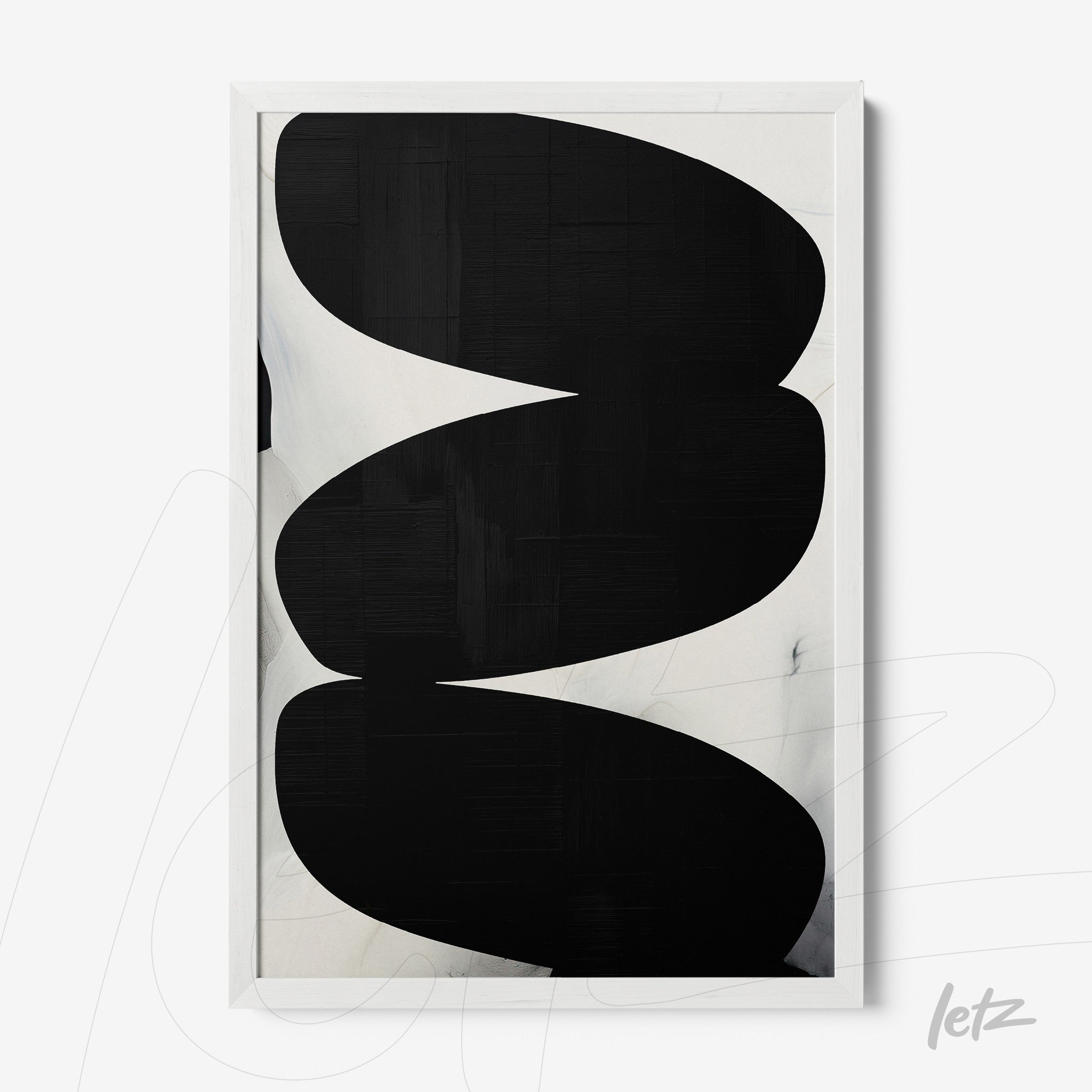 abstract wall art in black and white with white frame
