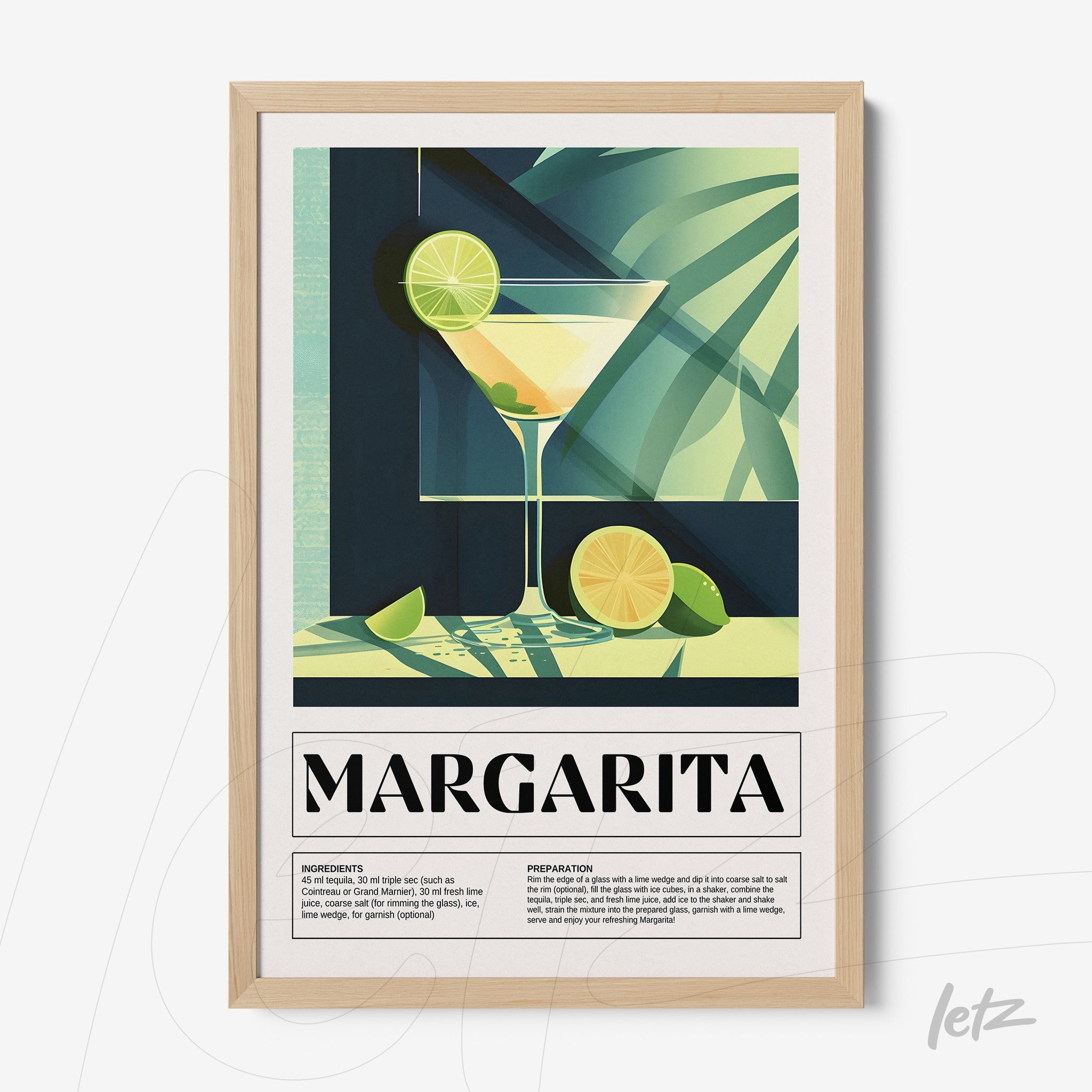 modern framed artwork of a margarita cocktail with light green and yellow details