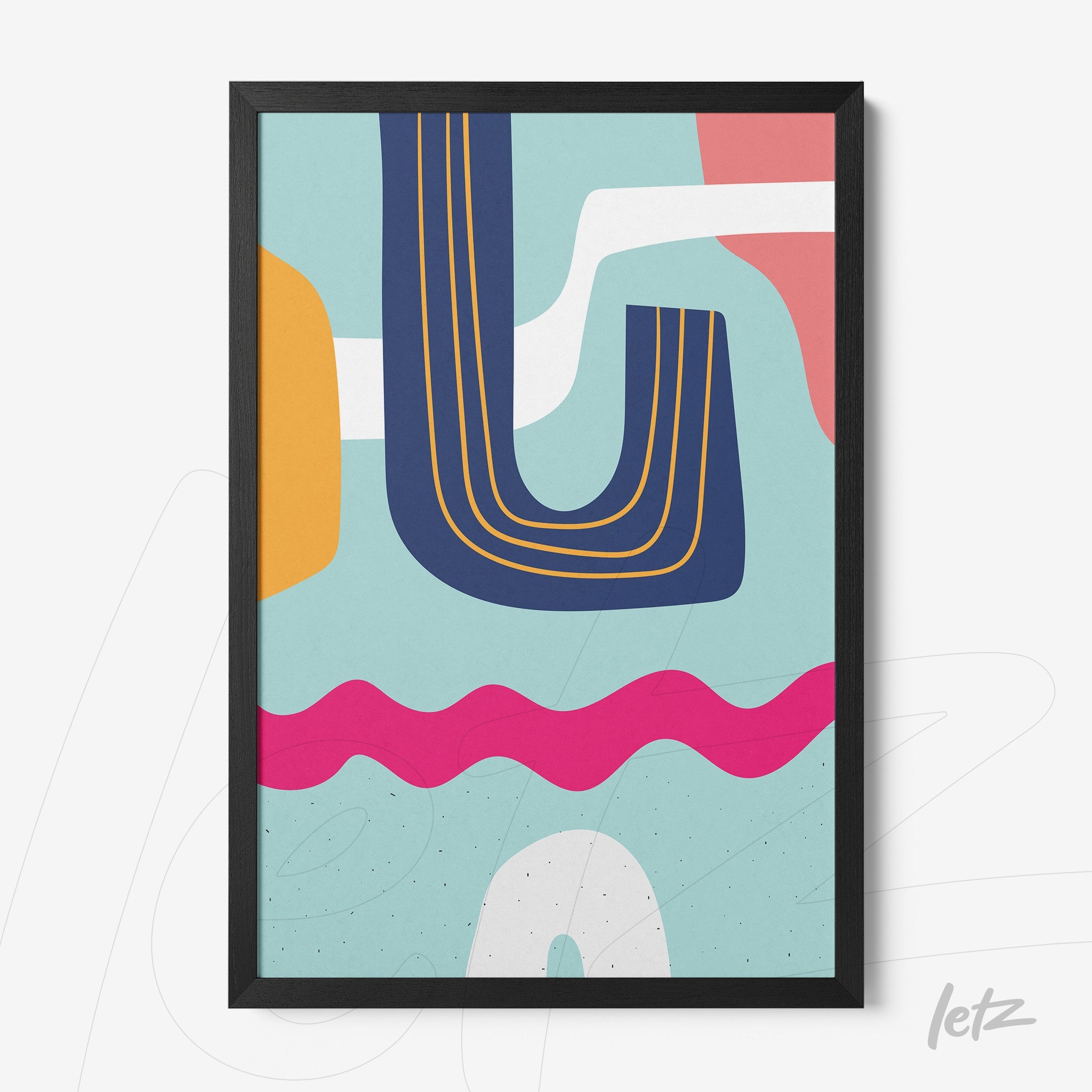 ```json
{
"alt": "arte abstrata de estilo moderno em cores vibrantes dentro de moldura preta fina",
"alt_en": "modern abstract art in vibrant colors enclosed in a slim black frame"
}
```