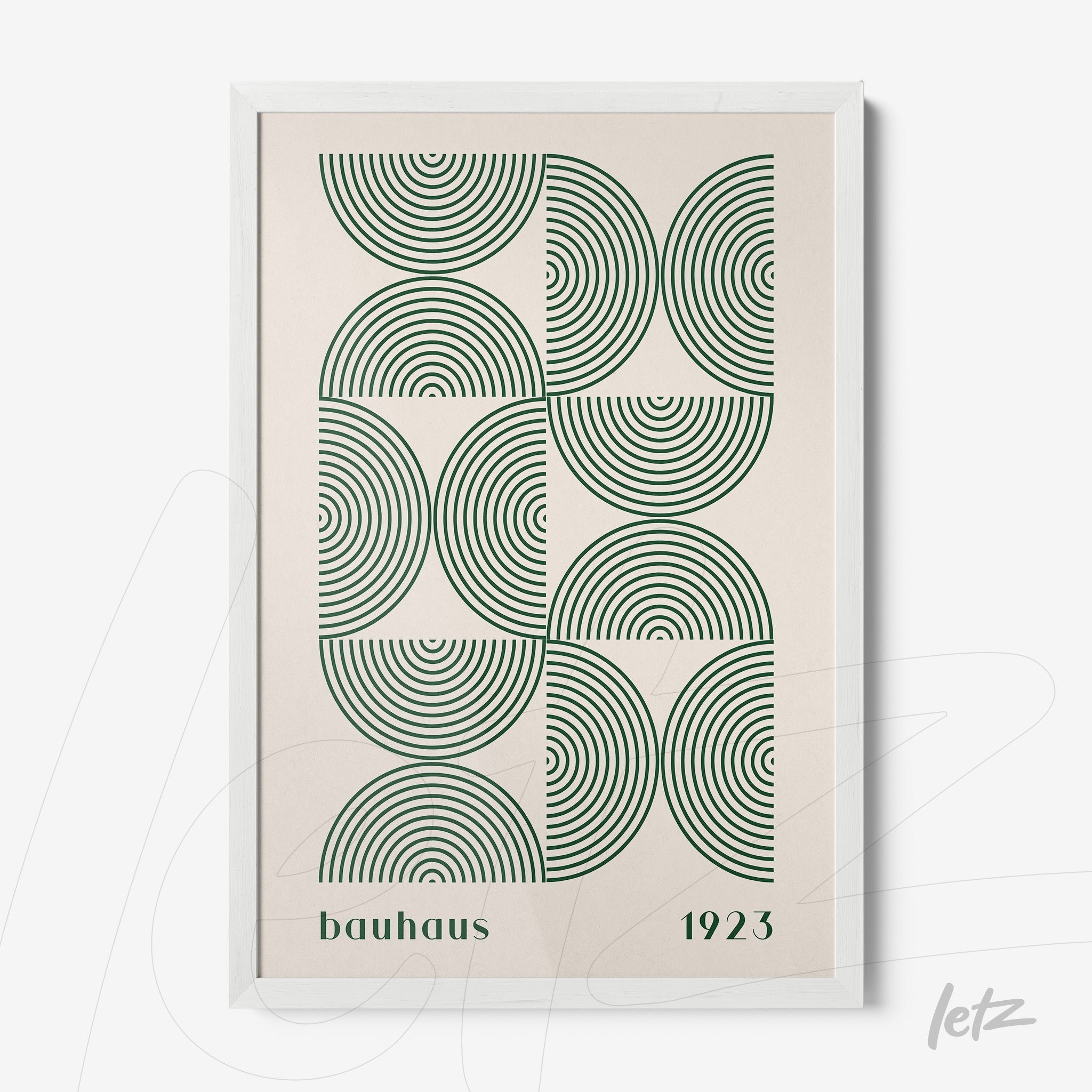 poster with bauhaus style geometric art in white frame