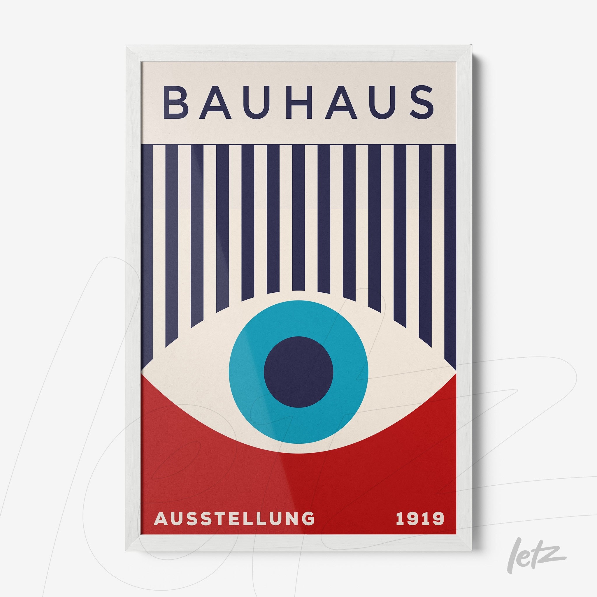abstract bauhaus style poster print in white frame