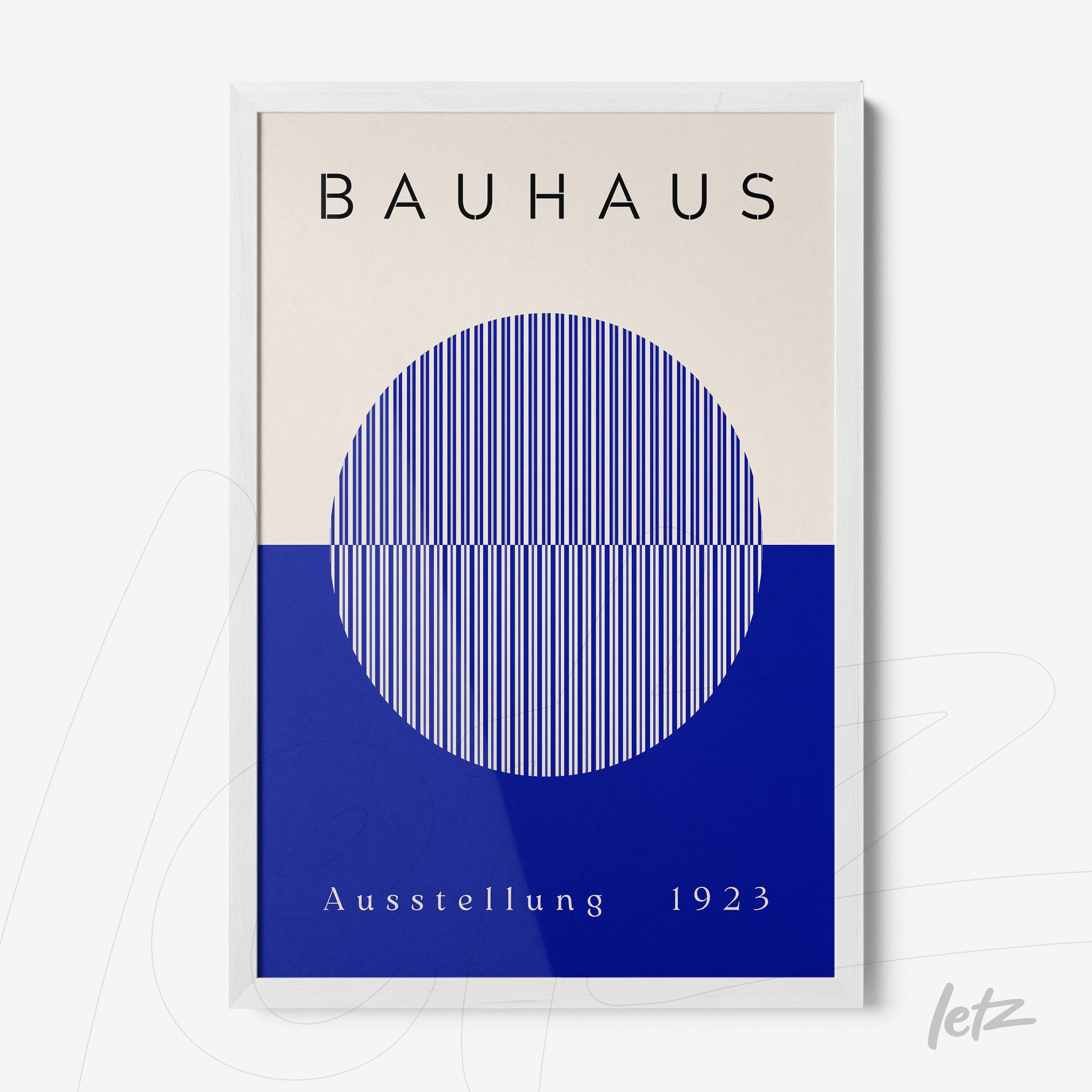 poster featuring geometric Bauhaus design in white frame