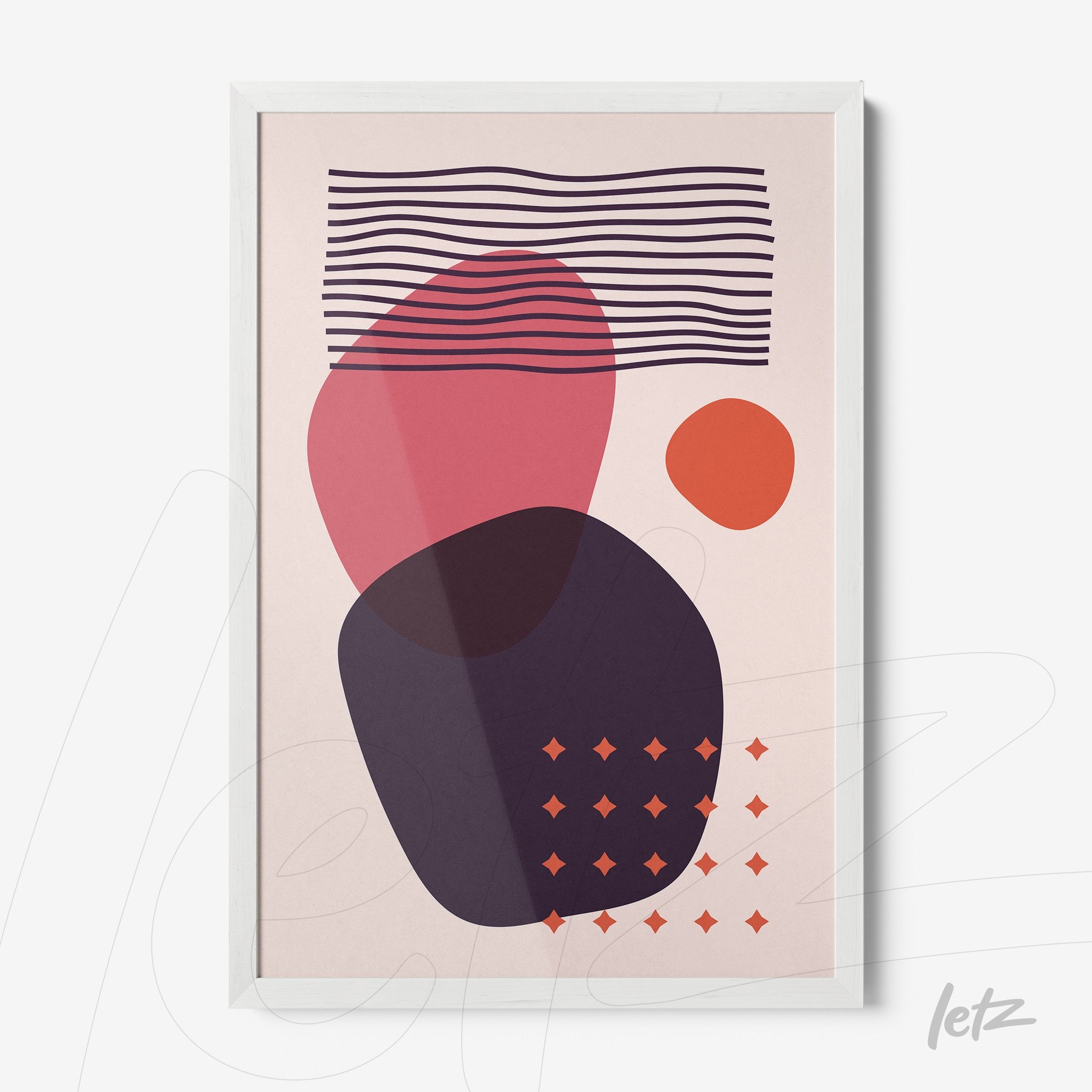 abstract poster with colorful geometric shapes and white frame