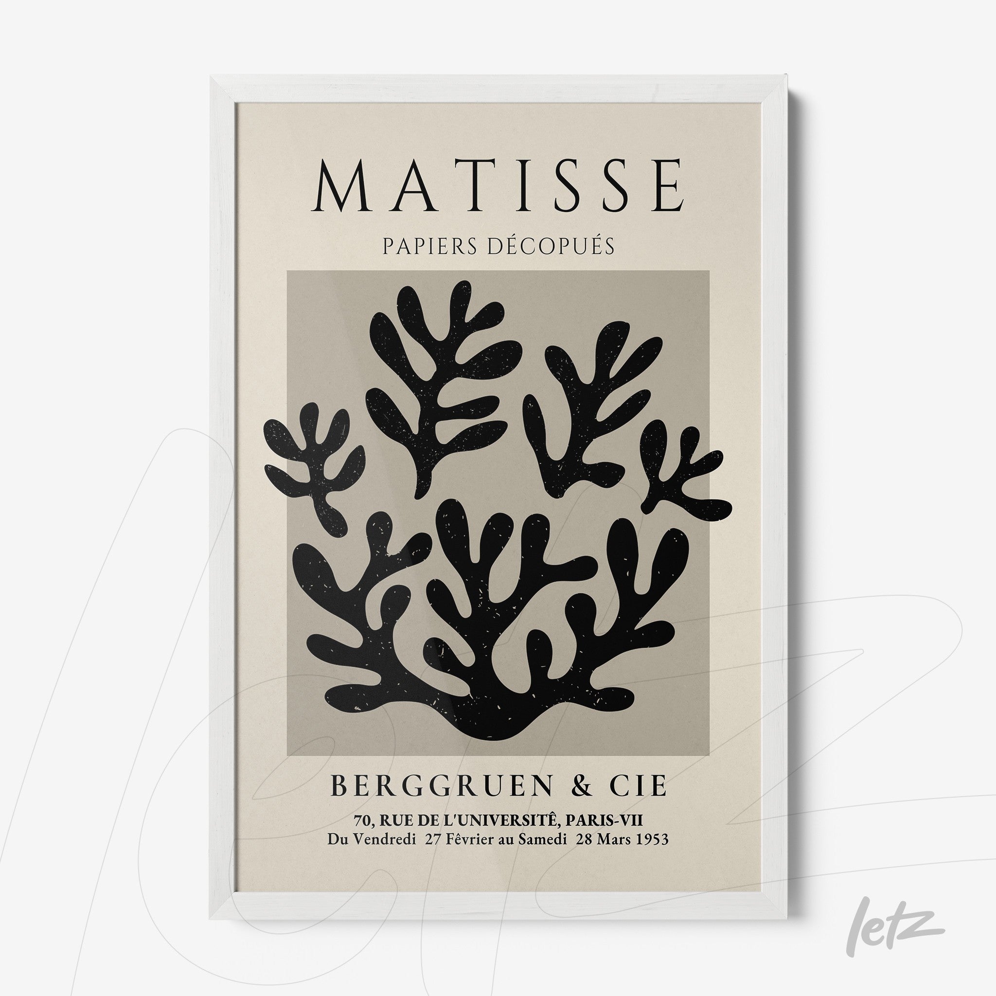 framed artwork featuring modern cut-out foliage design with a white frame